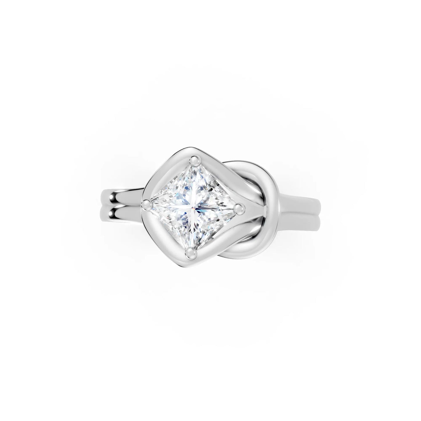 14K Gold Princess Cut Diamond Solitaire Knot Infinity Engagement Ring