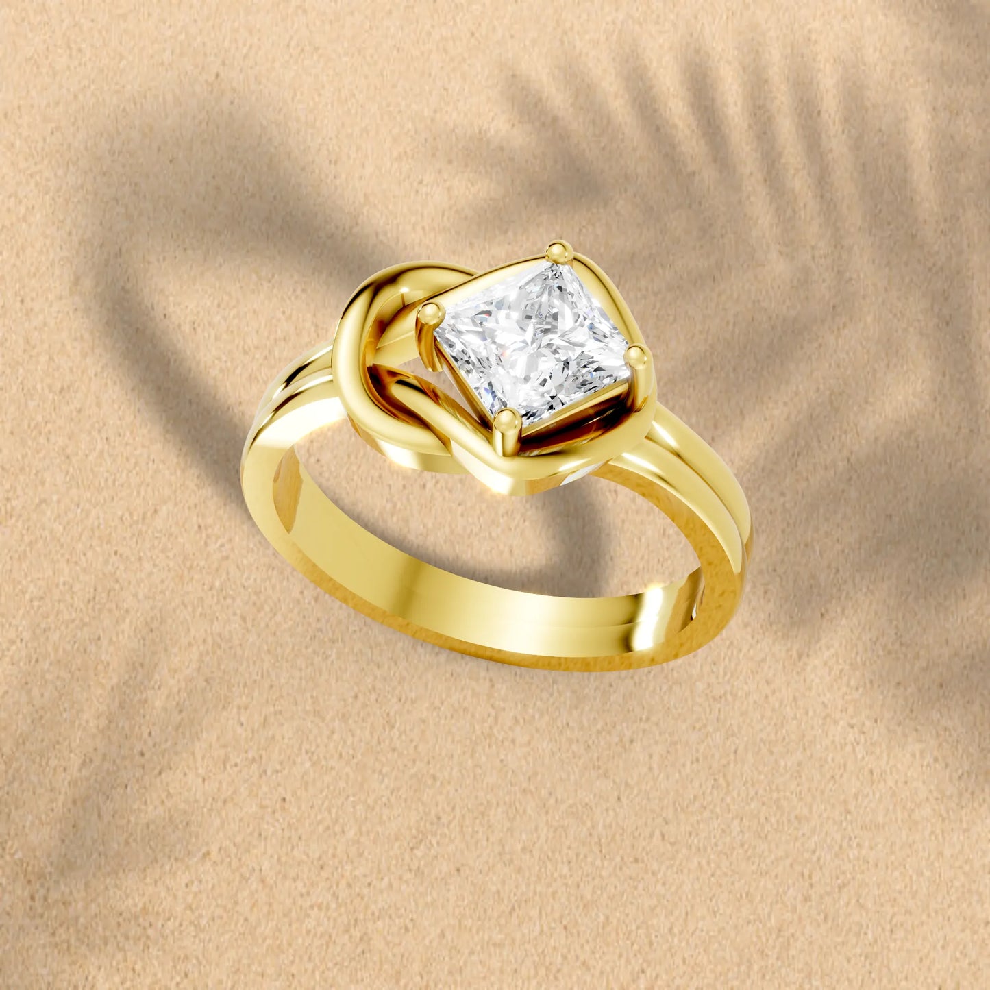 14K Gold Princess Cut Diamond Solitaire Knot Infinity Engagement Ring