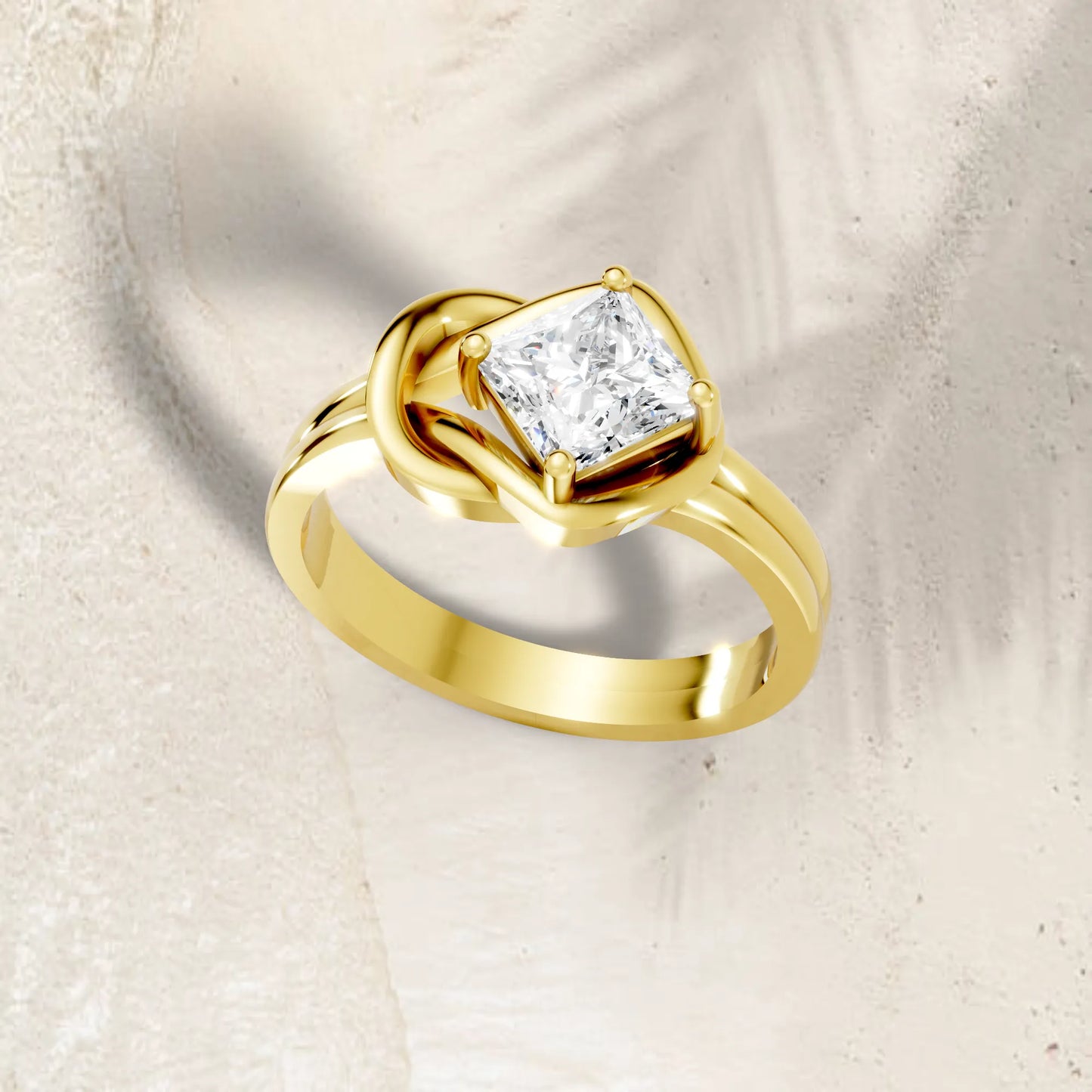 14K Gold Princess Cut Diamond Solitaire Knot Infinity Engagement Ring