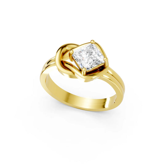14K Gold Princess Cut Diamond Solitaire Knot Infinity Engagement Ring