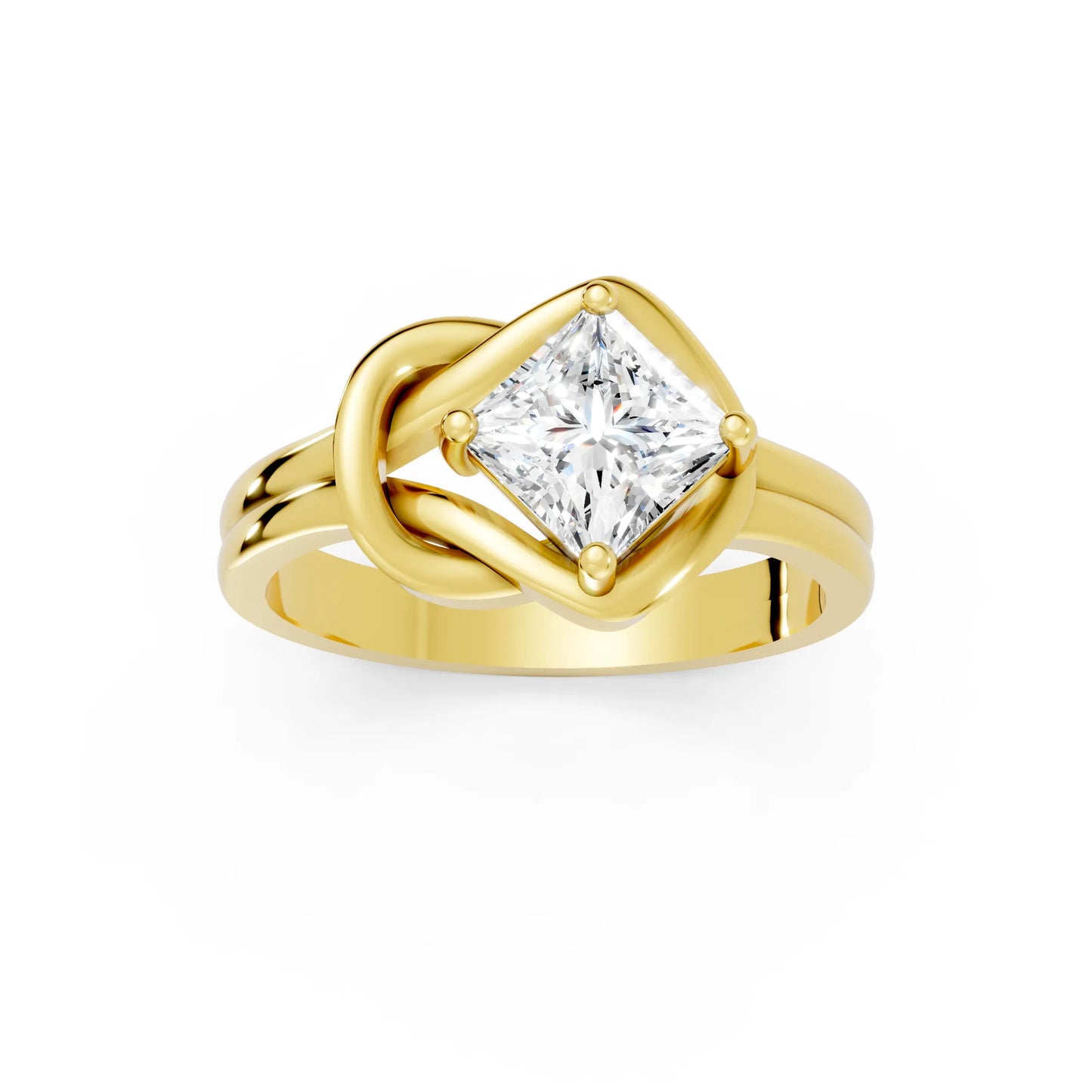 14K Gold Princess Cut Diamond Solitaire Knot Infinity Engagement Ring