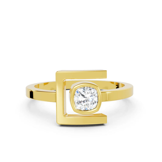 14K Gold Cushion Cut Diamond Modern Bezel Engagement Ring
