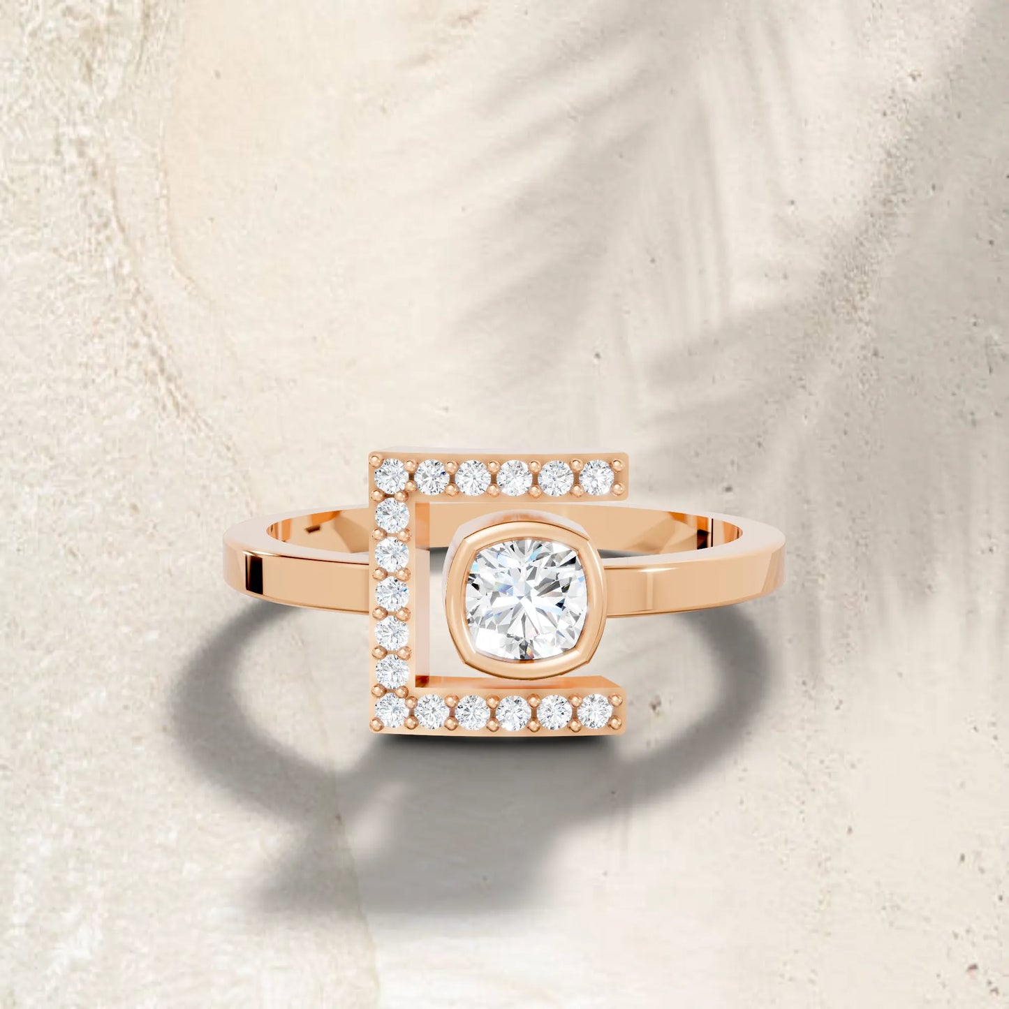 14K Gold Cushion Cut Diamond Modern Bezel Engagement Ring  with Accents