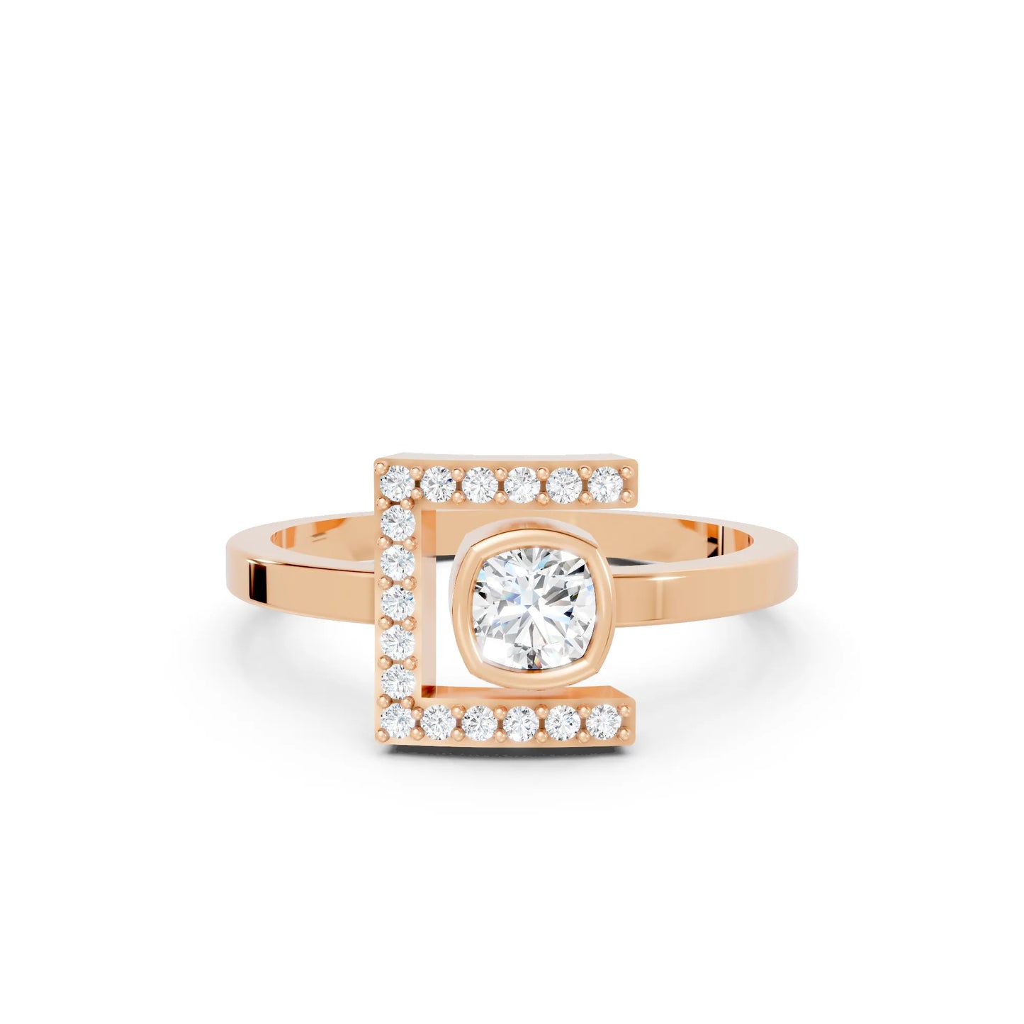14K Gold Cushion Cut Diamond Modern Bezel Engagement Ring  with Accents