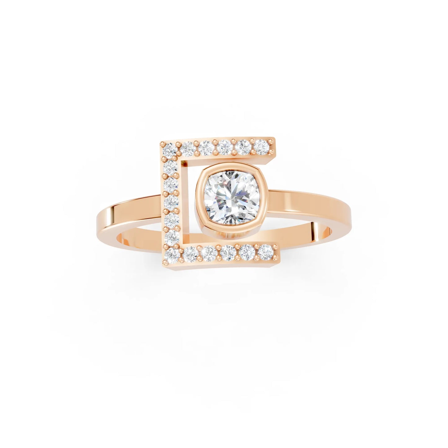 14K Gold Cushion Cut Diamond Modern Bezel Engagement Ring  with Accents
