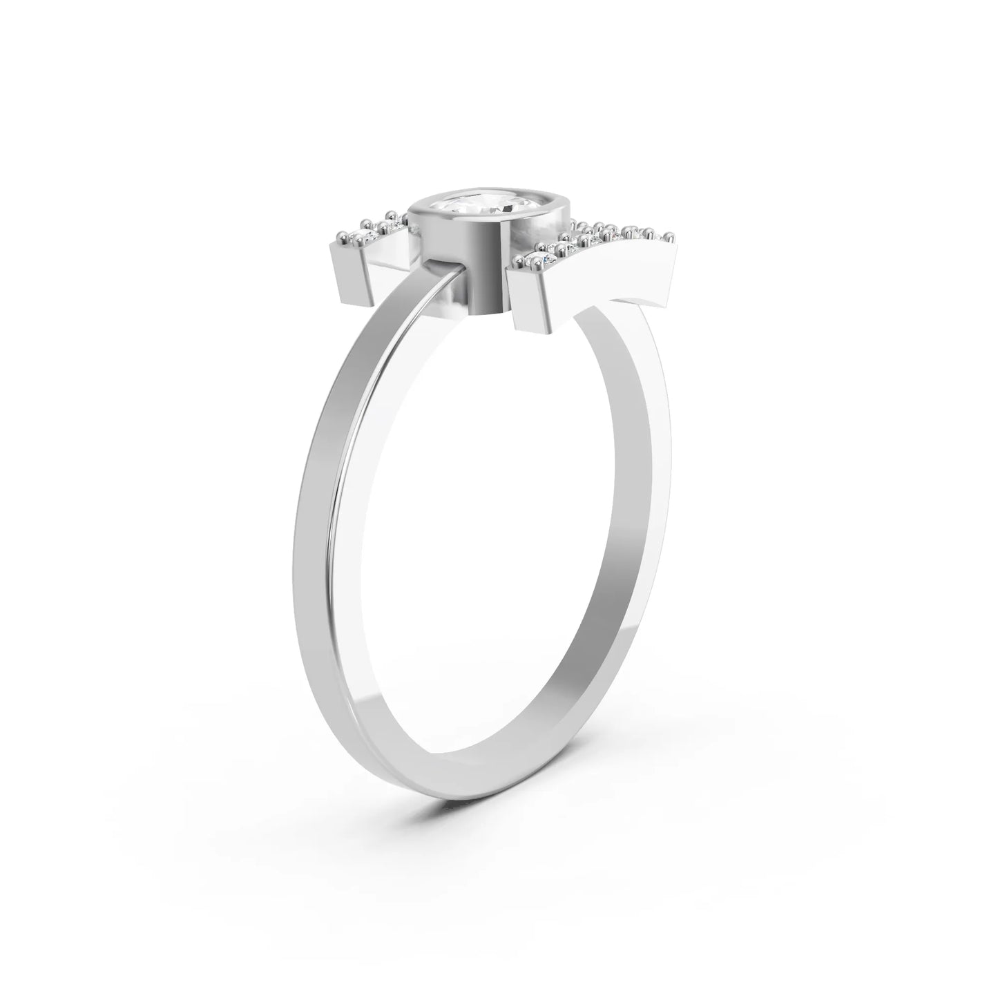 14K Gold Cushion Cut Diamond Modern Bezel Engagement Ring  with Accents