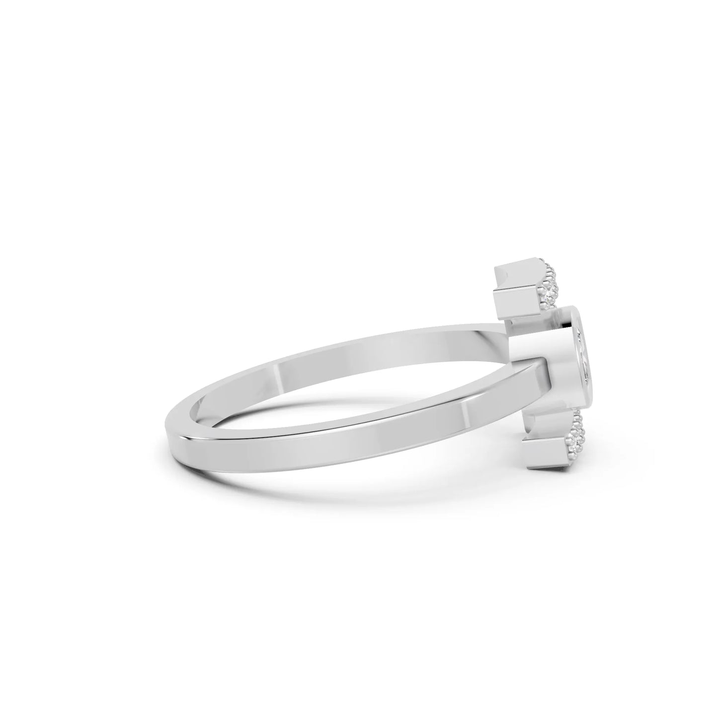 14K Gold Cushion Cut Diamond Modern Bezel Engagement Ring  with Accents