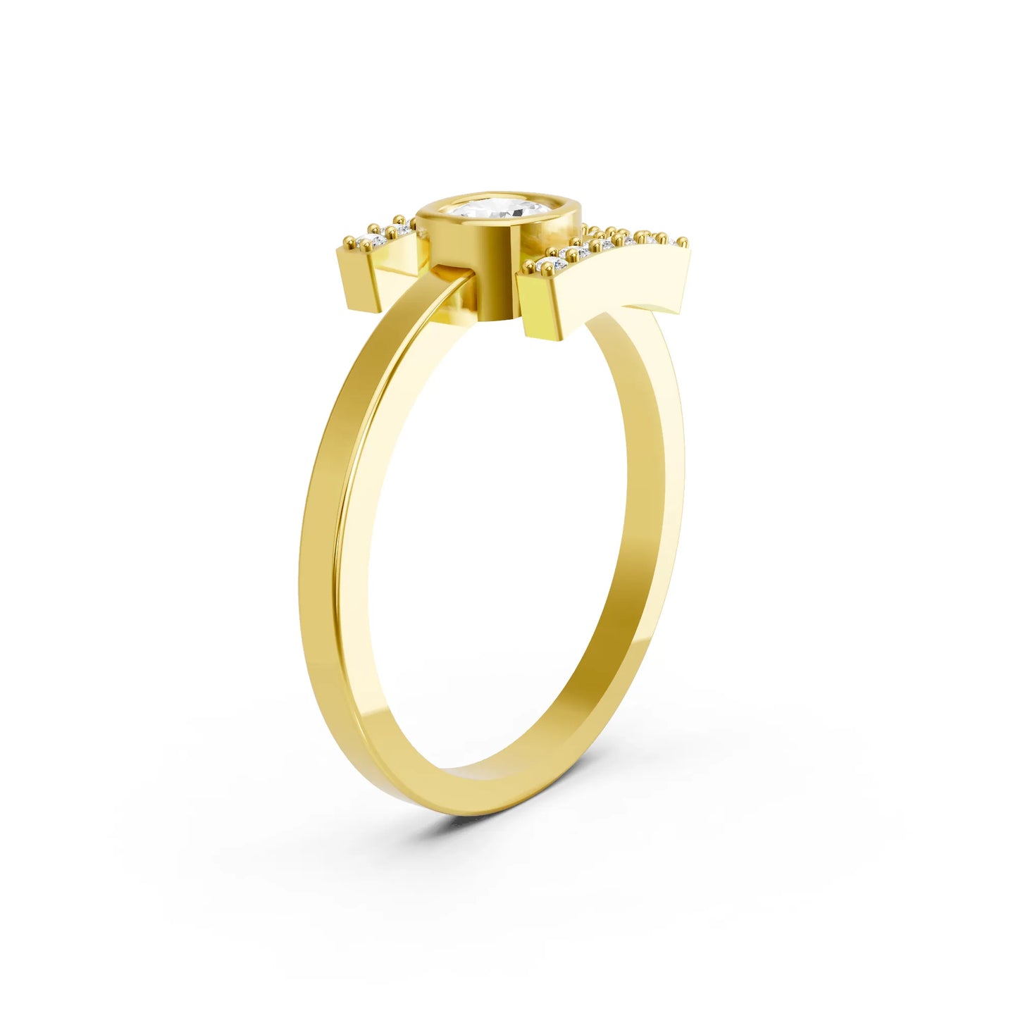 14K Gold Cushion Cut Diamond Modern Bezel Engagement Ring  with Accents