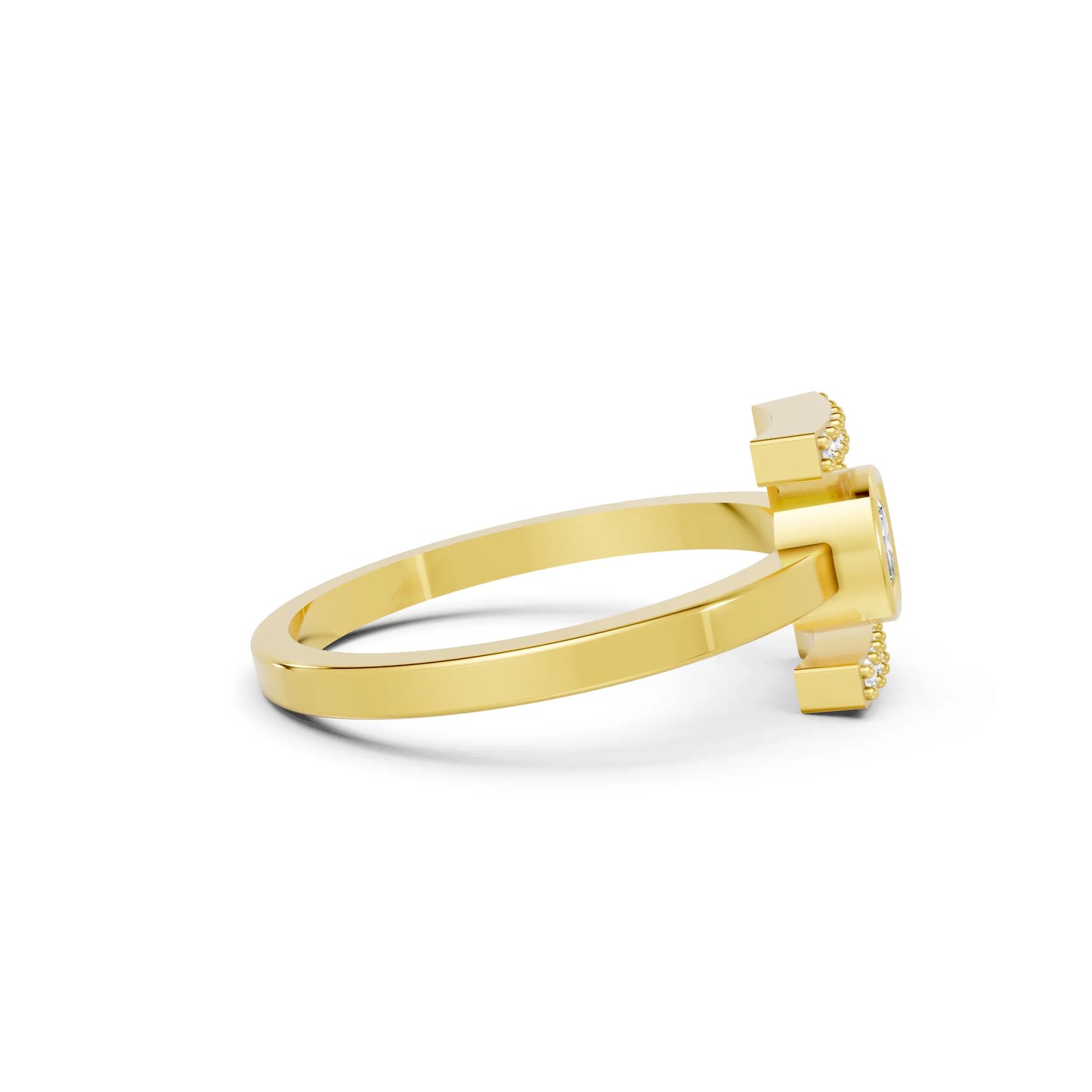 14K Gold Cushion Cut Diamond Modern Bezel Engagement Ring  with Accents