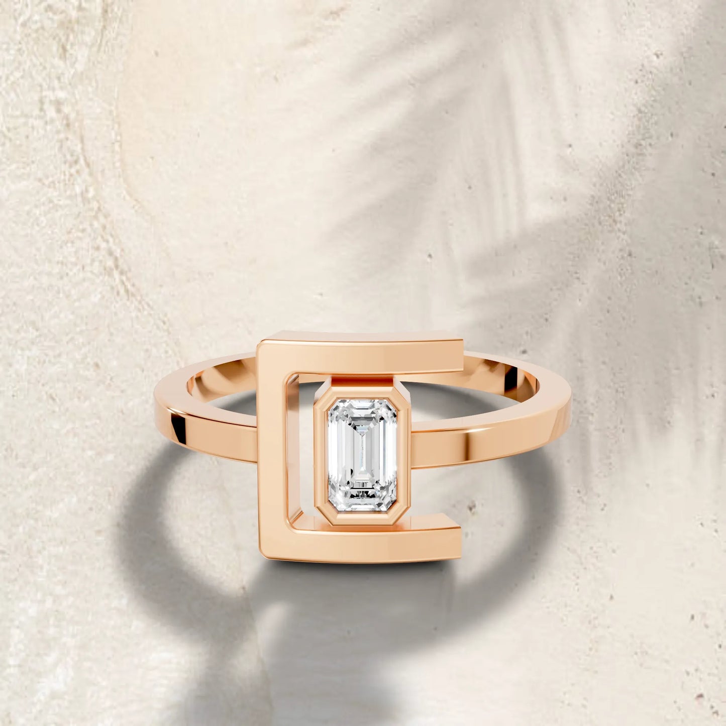 14K Gold Emerlad Cut Diamond Modern Bezel Engagement Ring