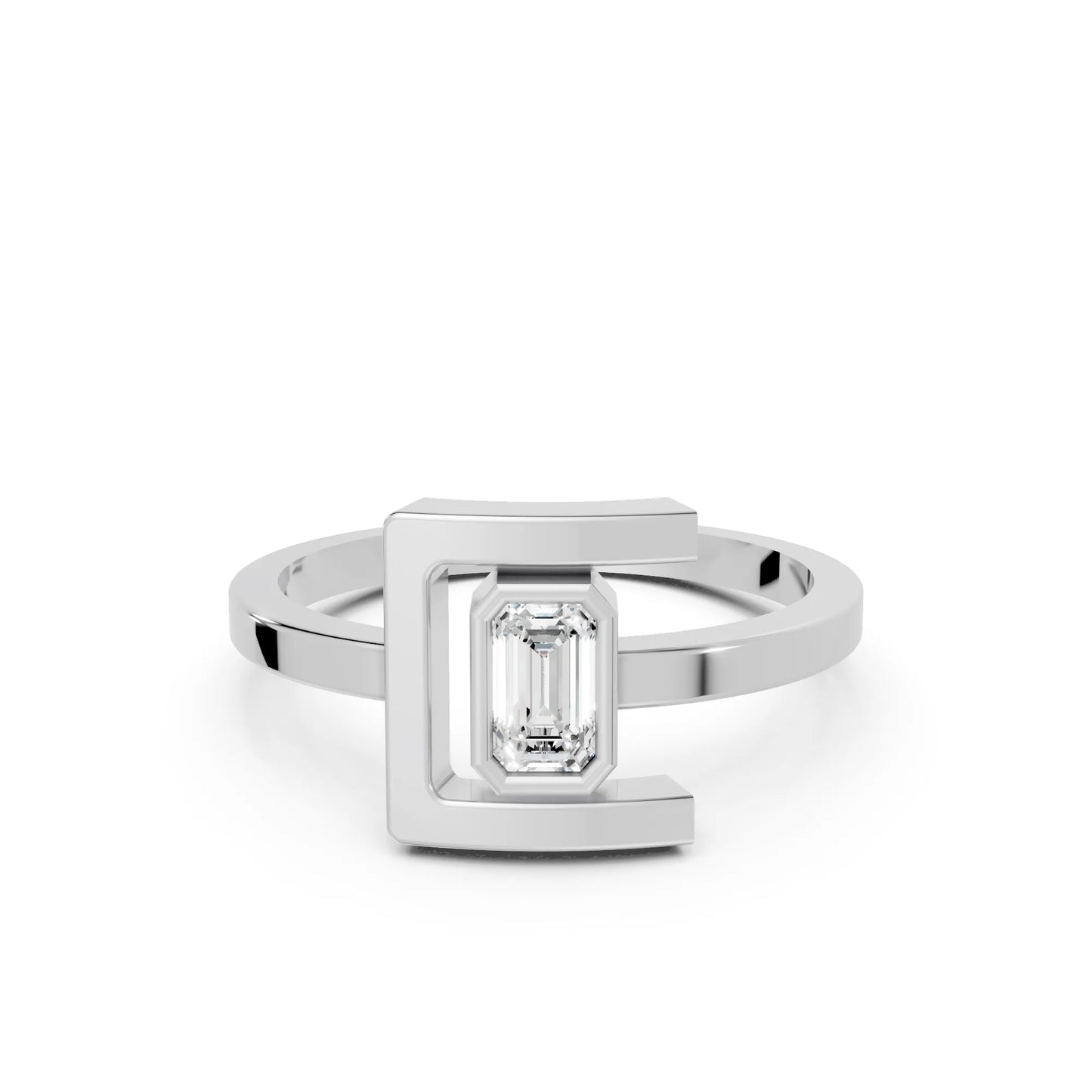 14K Gold Emerlad Cut Diamond Modern Bezel Engagement Ring