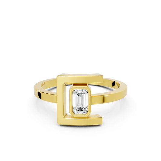 14K Gold Emerlad Cut Diamond Modern Bezel Engagement Ring