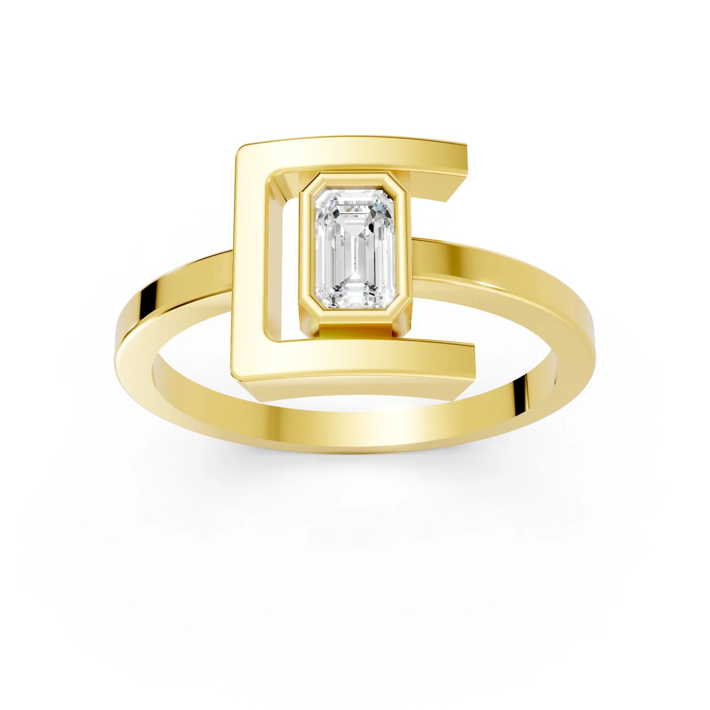 14K Gold Emerlad Cut Diamond Modern Bezel Engagement Ring