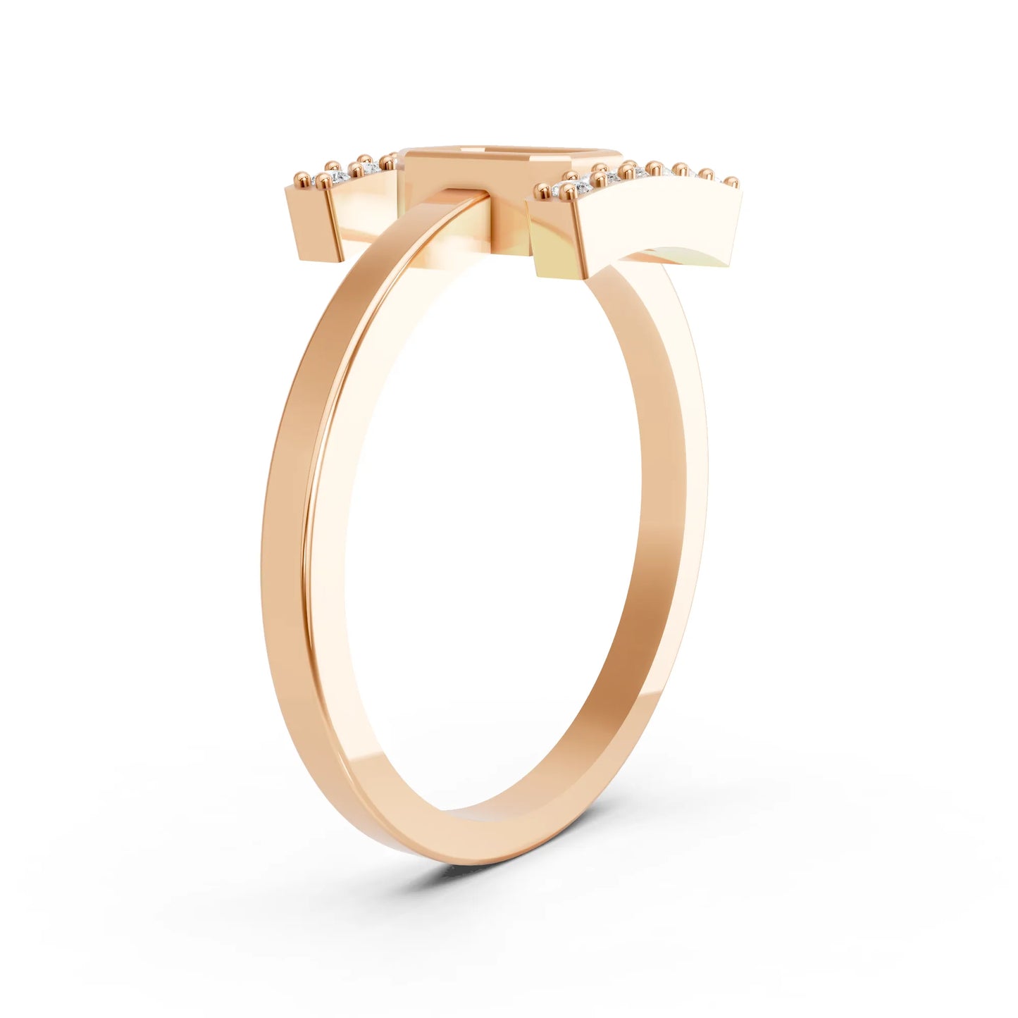 14K Gold Emerald Cut Diamond Modern Bezel Engagement Ring with Accents