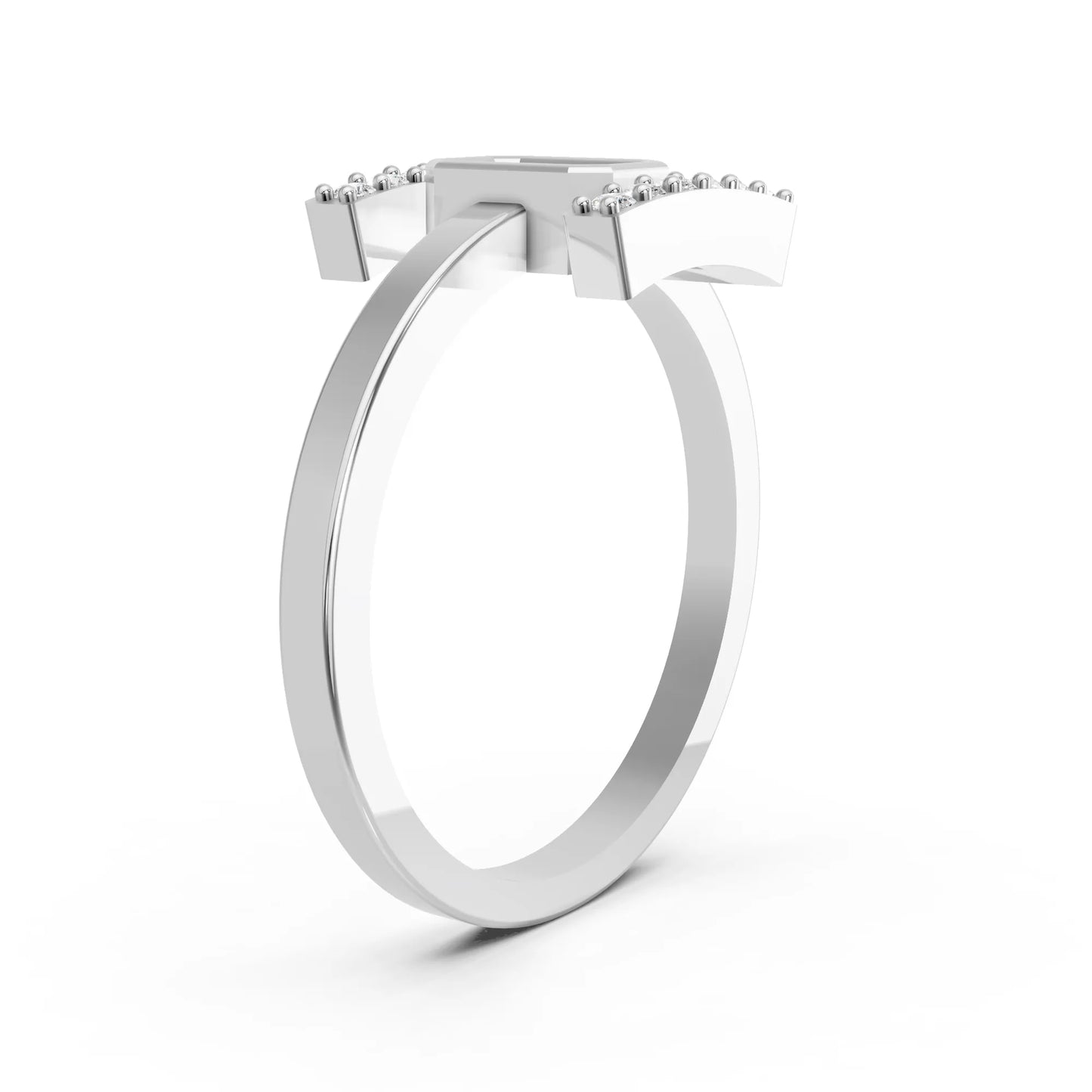 14K Gold Emerald Cut Diamond Modern Bezel Engagement Ring with Accents
