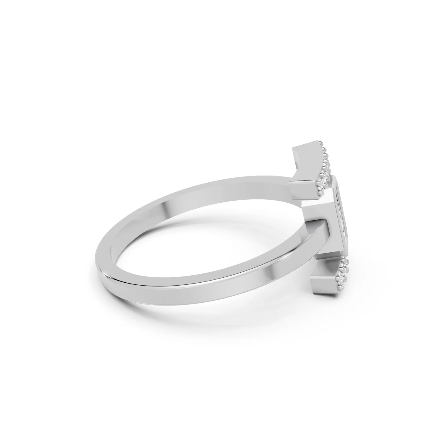 14K Gold Emerald Cut Diamond Modern Bezel Engagement Ring with Accents