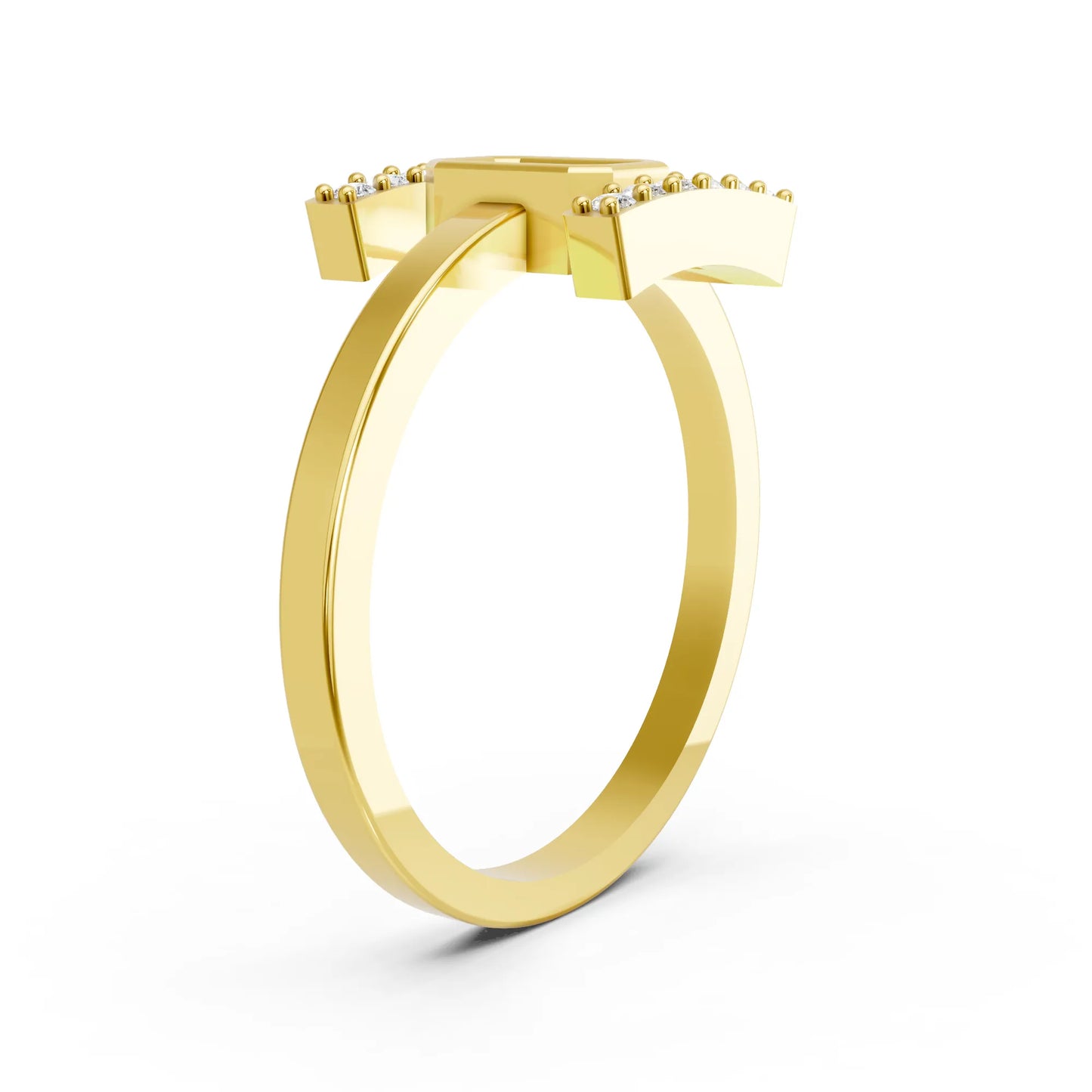 14K Gold Emerald Cut Diamond Modern Bezel Engagement Ring with Accents