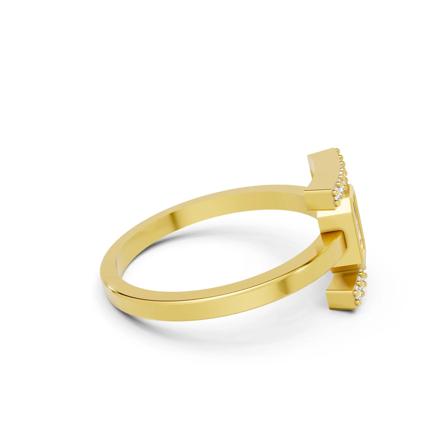 14K Gold Emerald Cut Diamond Modern Bezel Engagement Ring with Accents