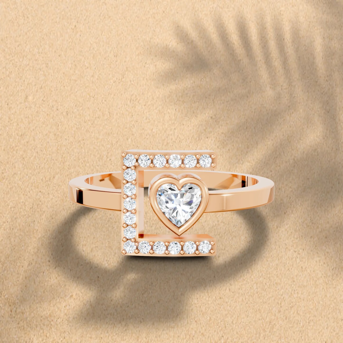 14K Gold Heart Cut Diamond Modern Bezel Engagement Ring with Accents