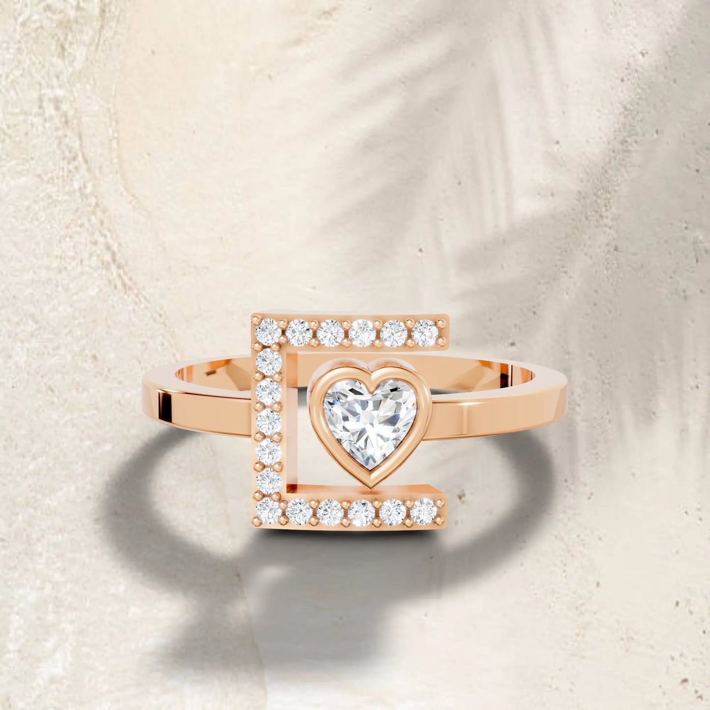 14K Gold Heart Cut Diamond Modern Bezel Engagement Ring with Accents