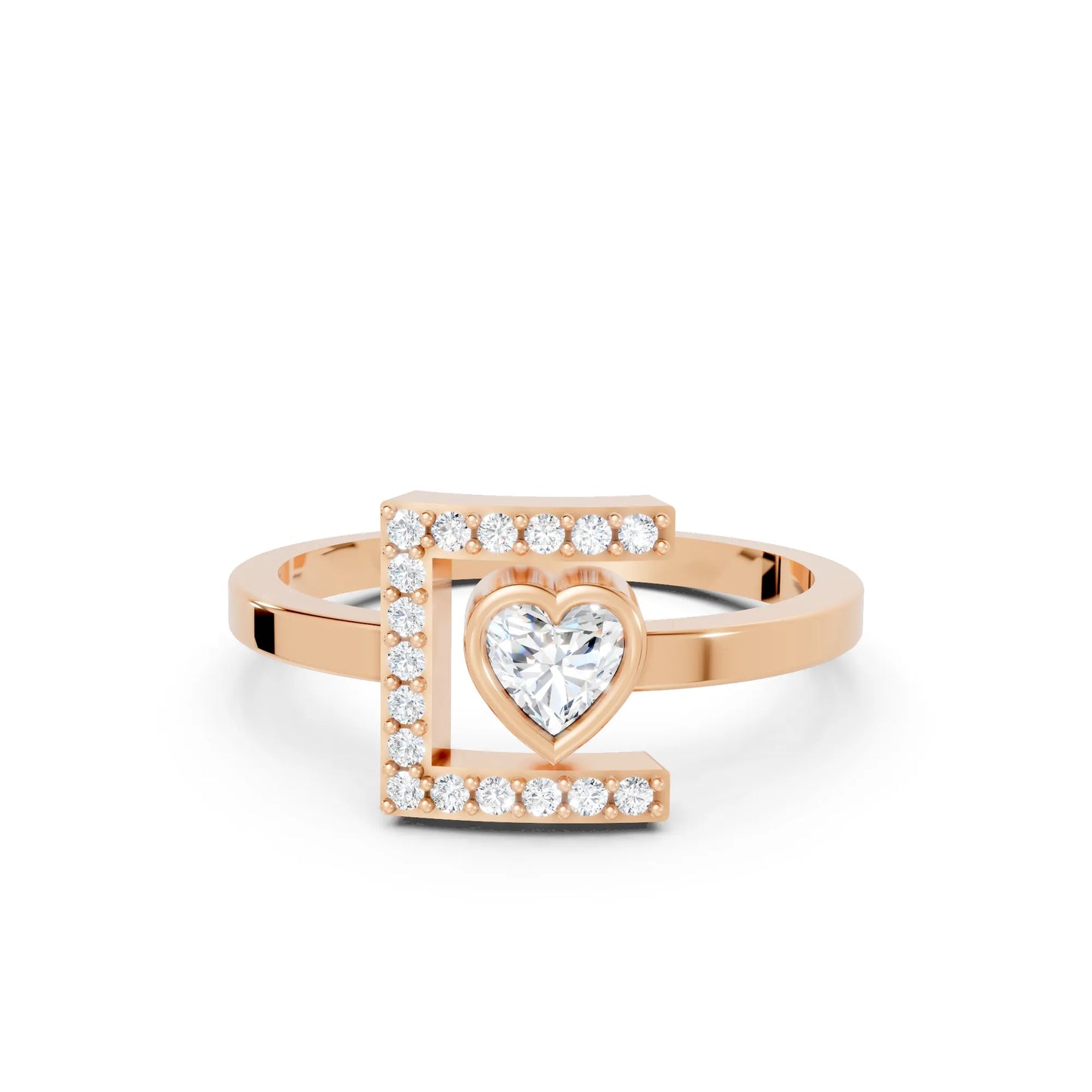 14K Gold Heart Cut Diamond Modern Bezel Engagement Ring with Accents