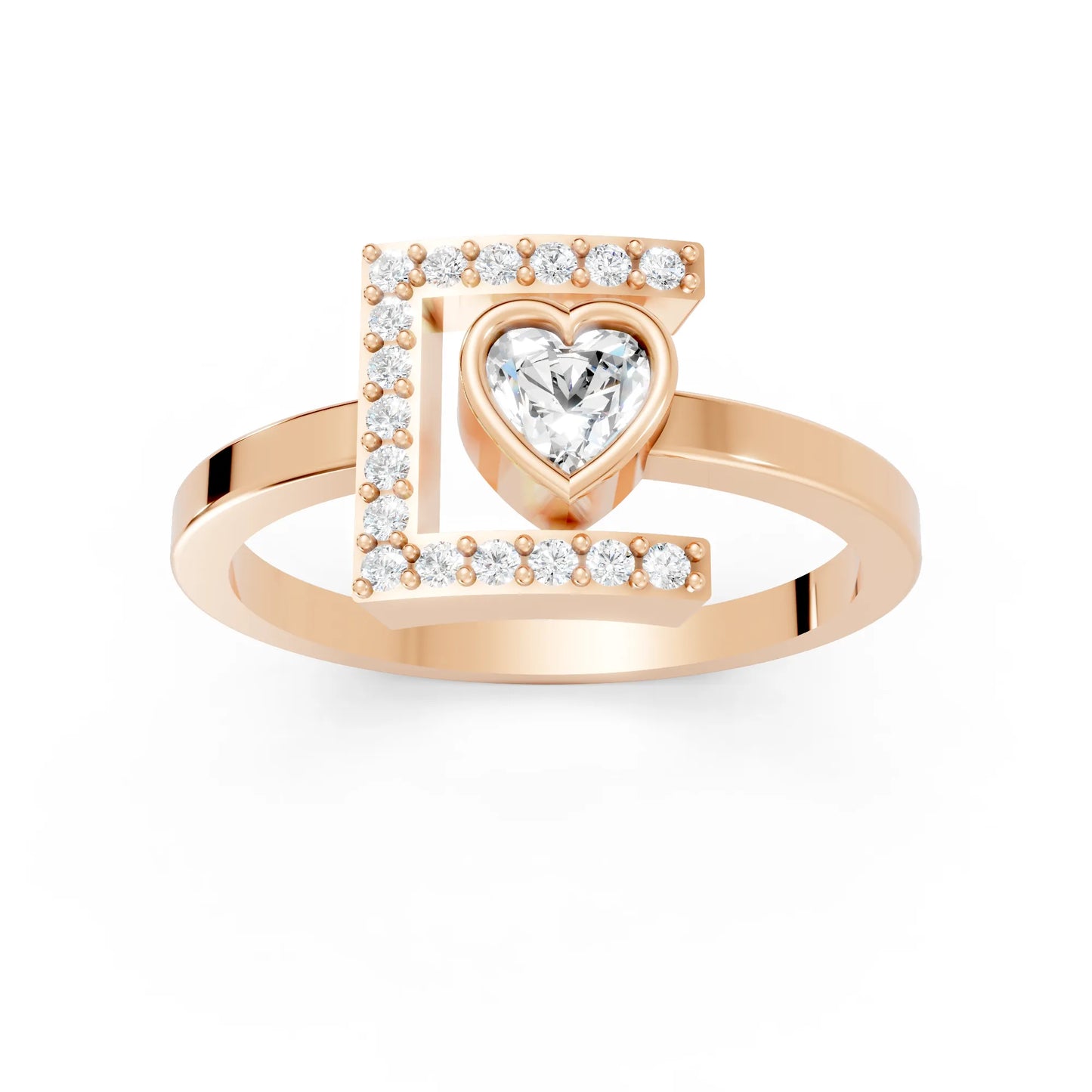 14K Gold Heart Cut Diamond Modern Bezel Engagement Ring with Accents