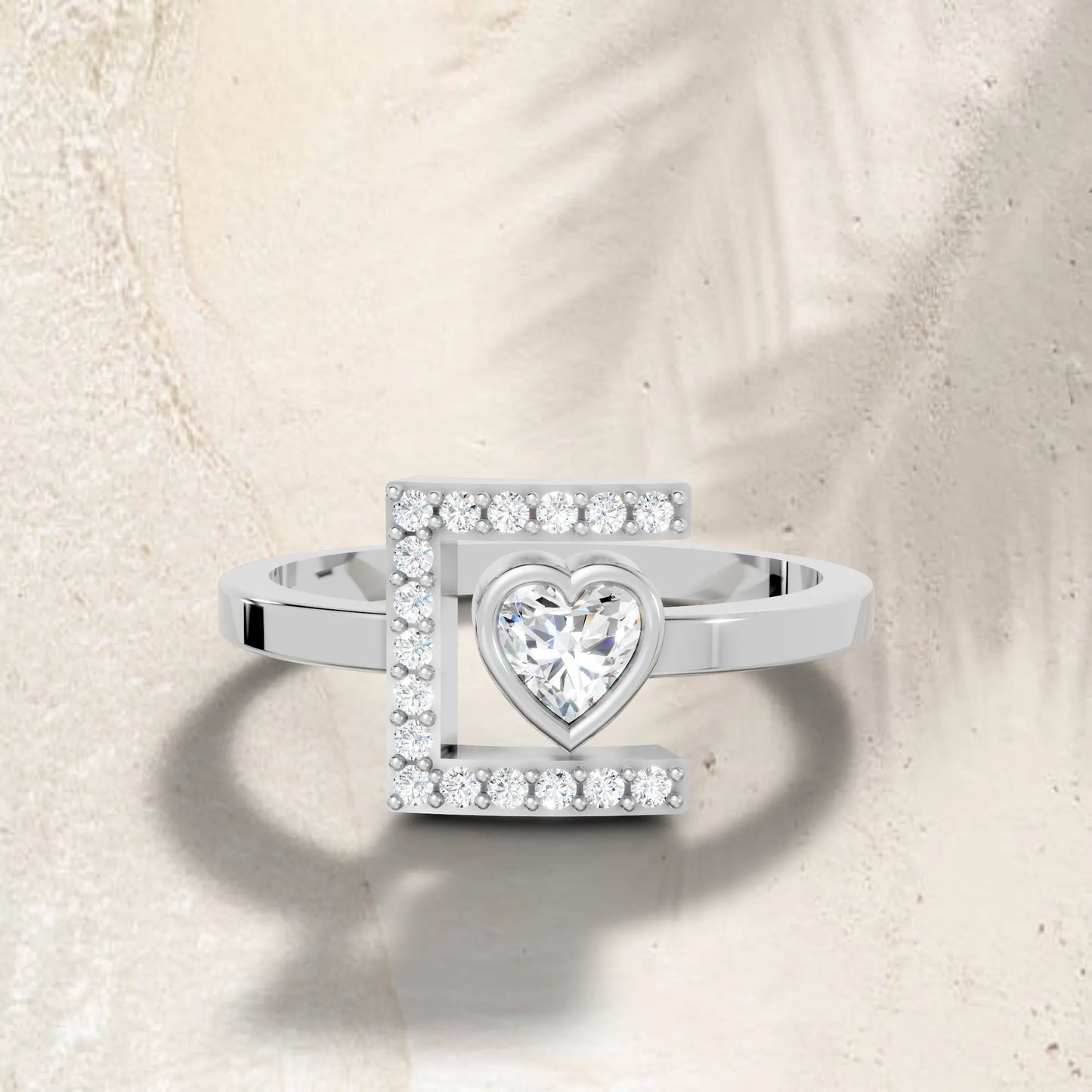 14K Gold Heart Cut Diamond Modern Bezel Engagement Ring with Accents