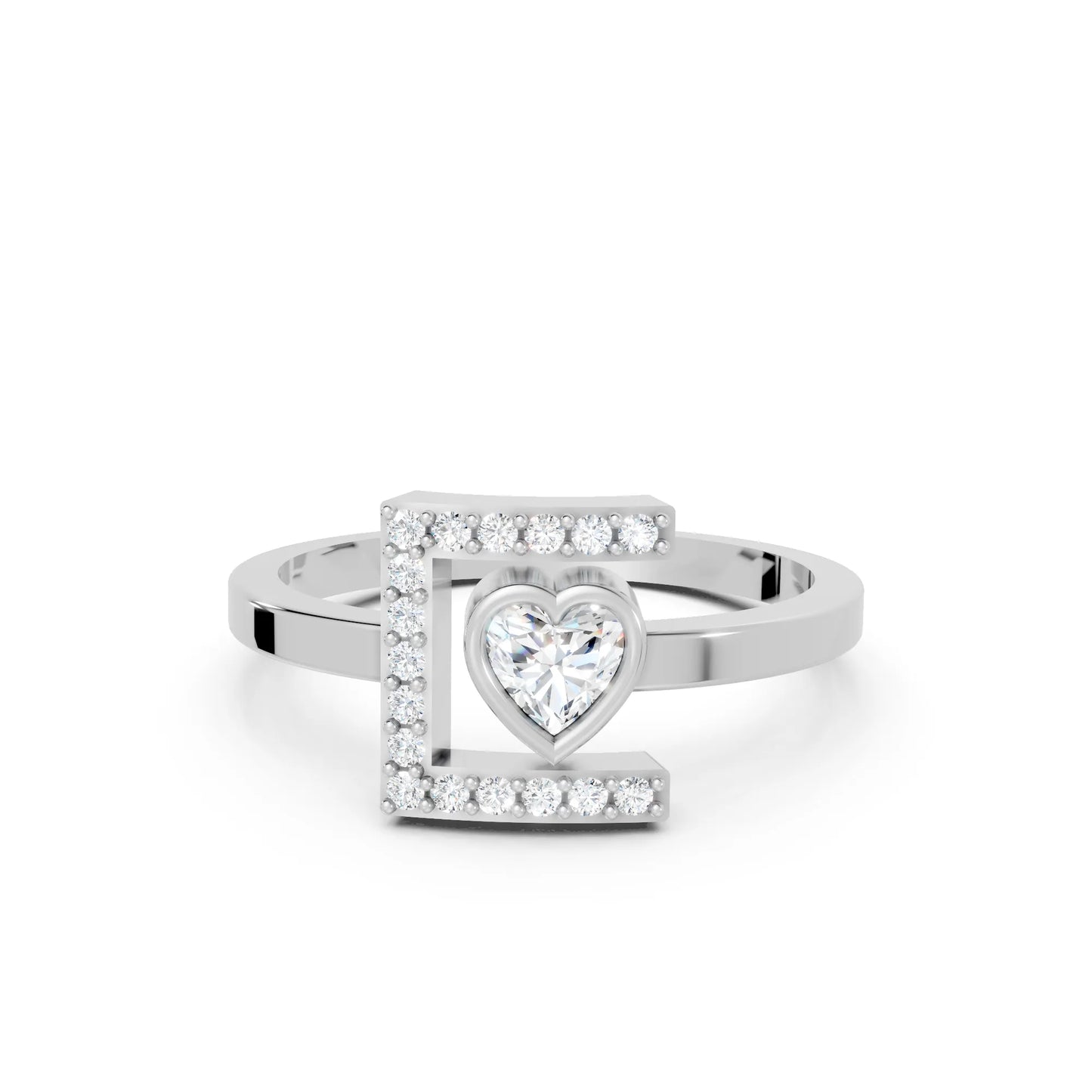 14K Gold Heart Cut Diamond Modern Bezel Engagement Ring with Accents