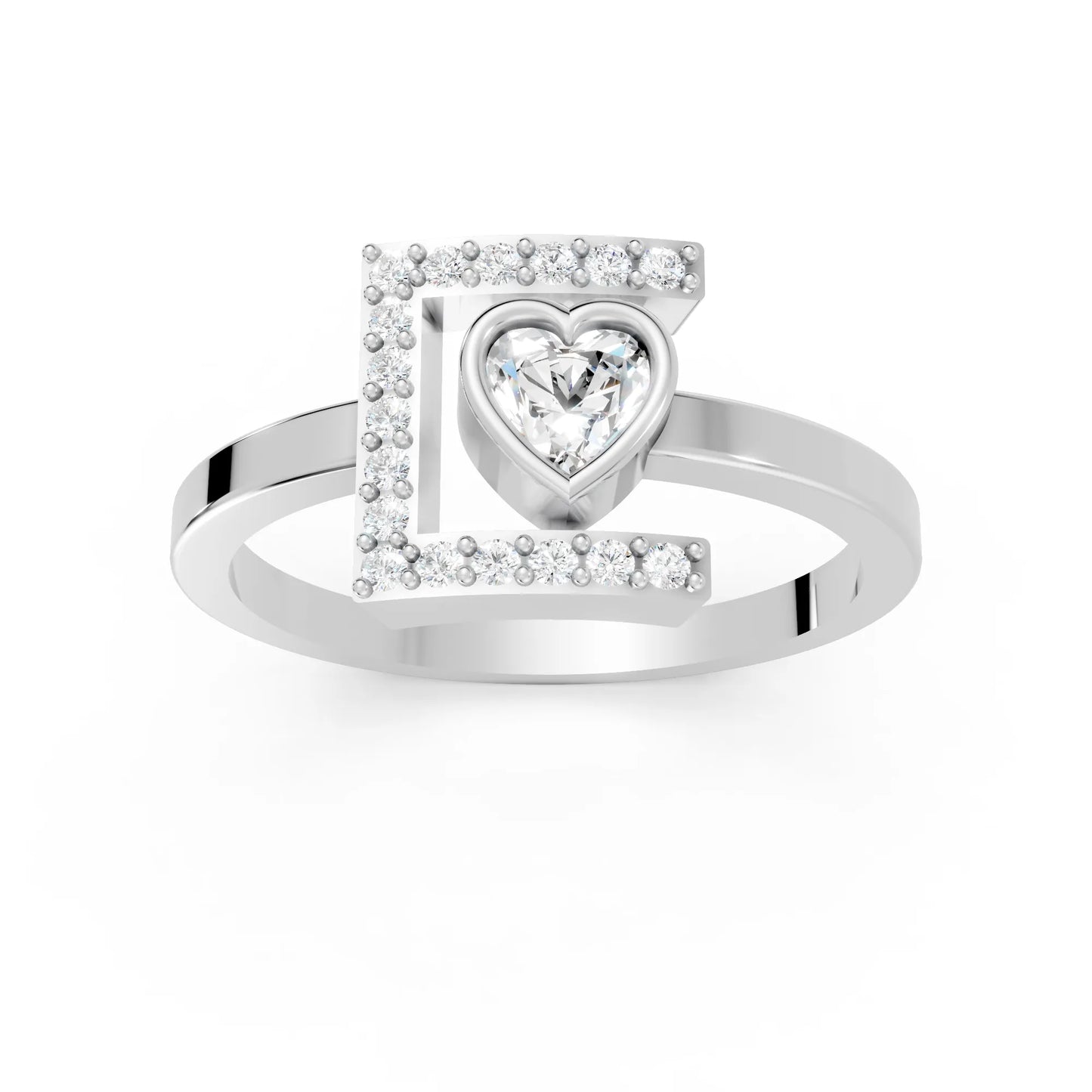 14K Gold Heart Cut Diamond Modern Bezel Engagement Ring with Accents