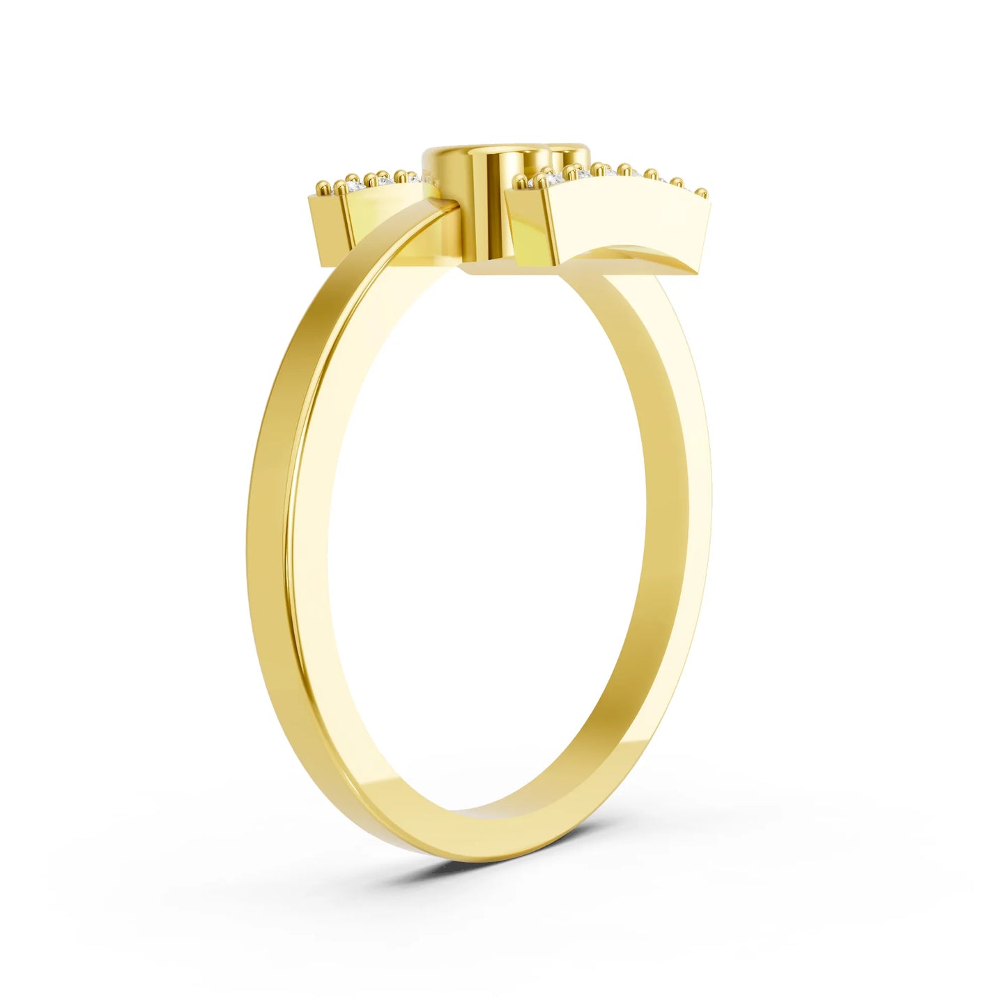 14K Gold Heart Cut Diamond Modern Bezel Engagement Ring with Accents