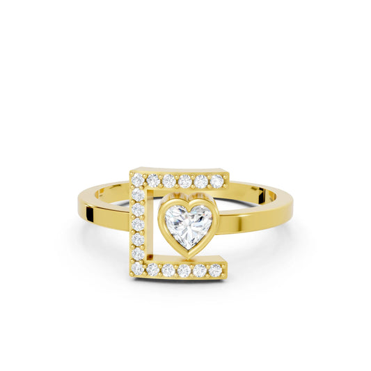14K Gold Heart Cut Diamond Modern Bezel Engagement Ring with Accents