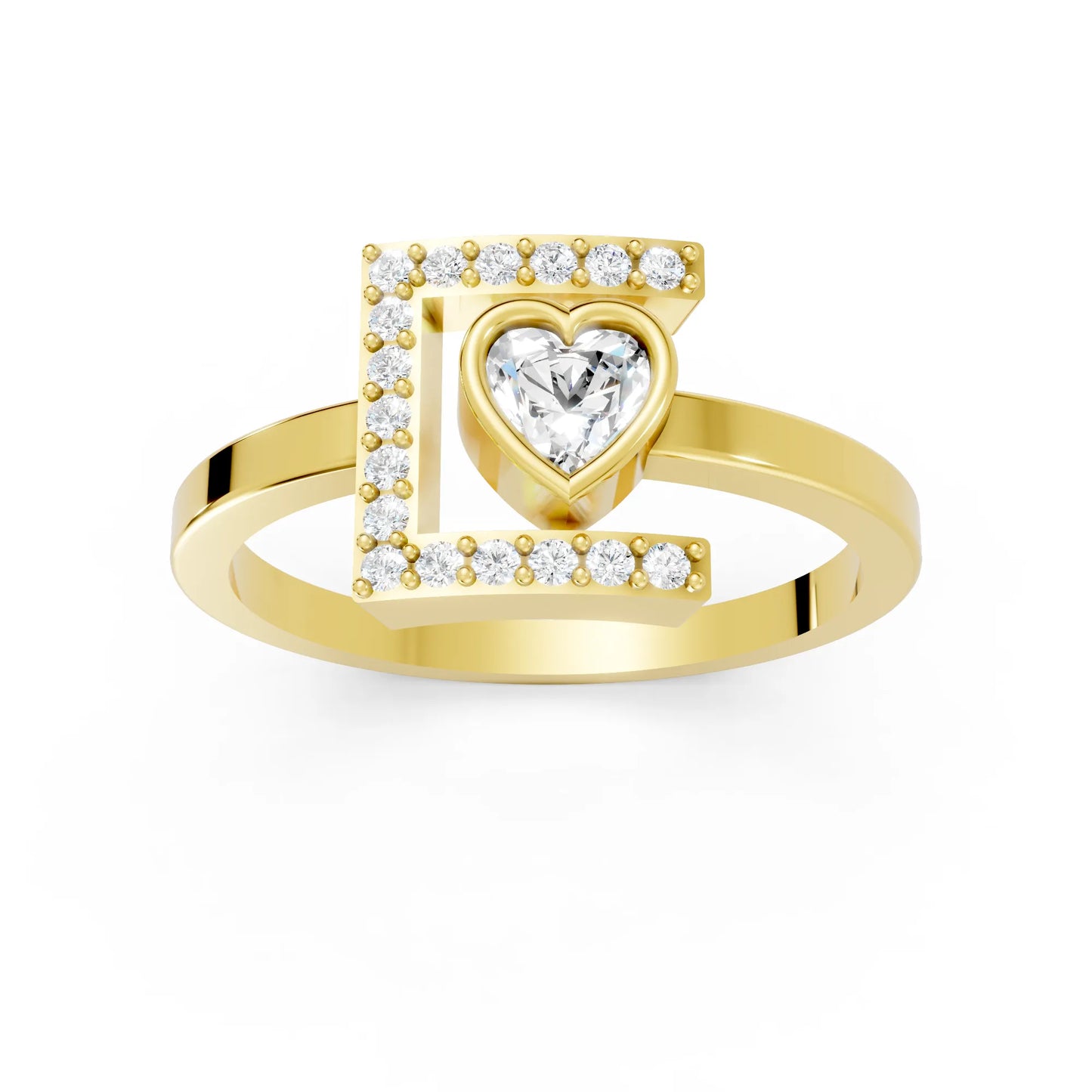 14K Gold Heart Cut Diamond Modern Bezel Engagement Ring with Accents