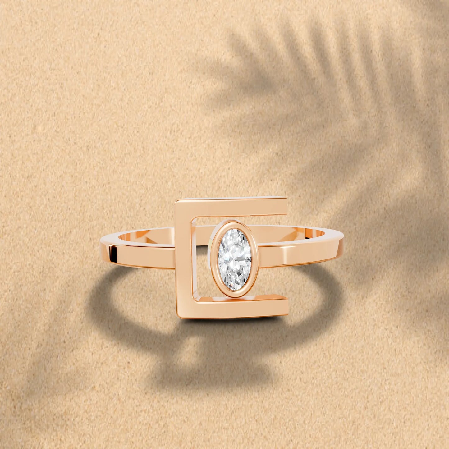 14K Gold Oval Cut Diamond Modern Bezel Engagement Ring