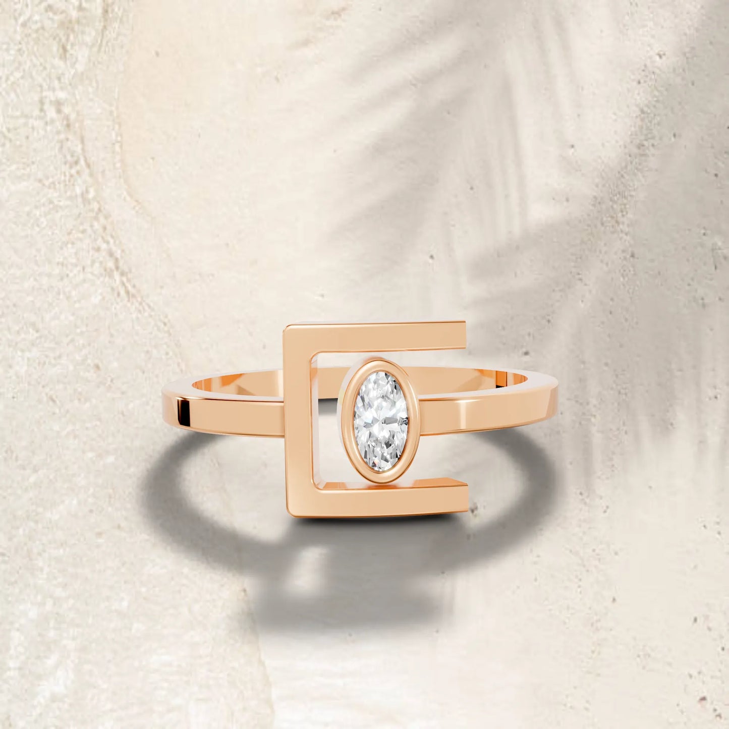 14K Gold Oval Cut Diamond Modern Bezel Engagement Ring