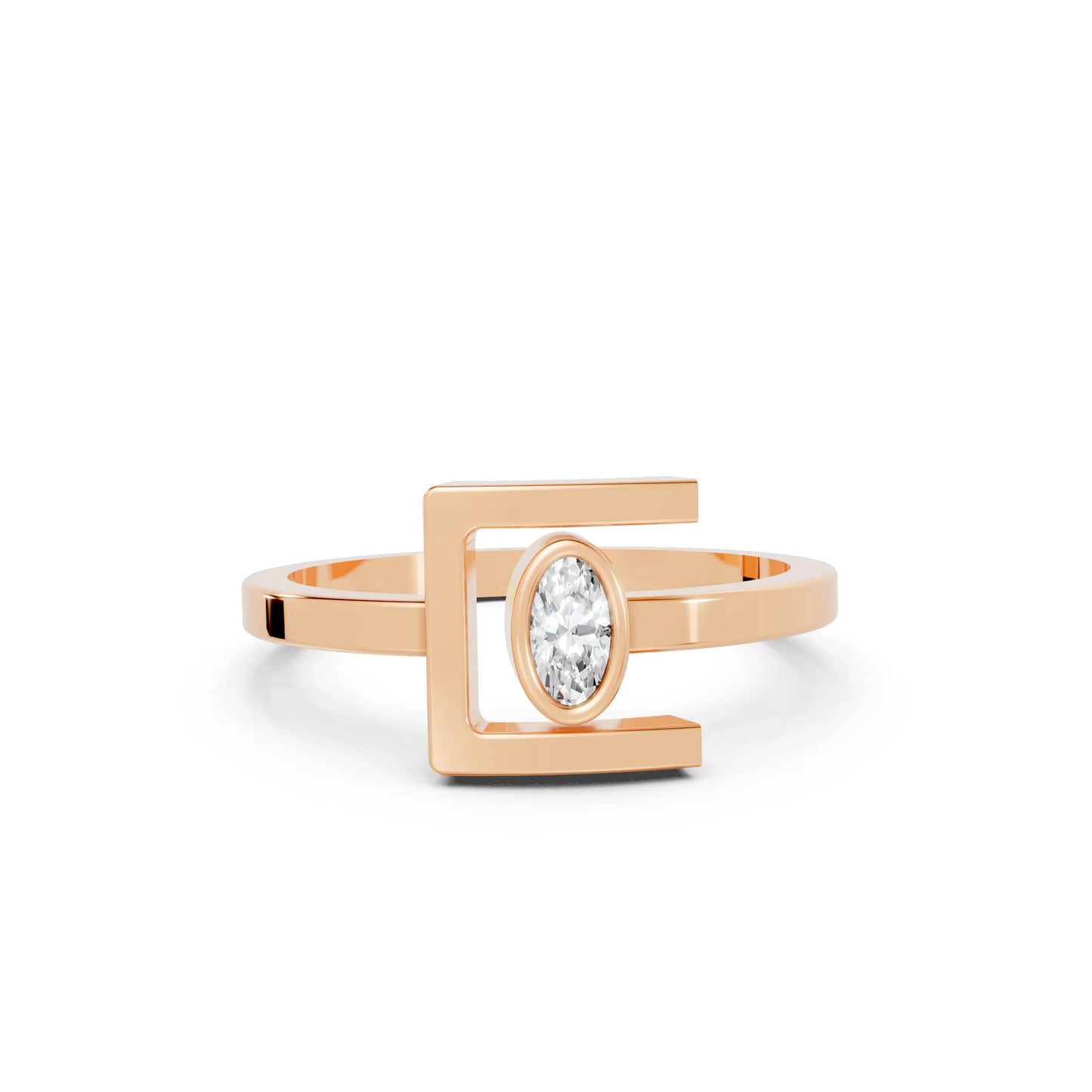 14K Gold Oval Cut Diamond Modern Bezel Engagement Ring