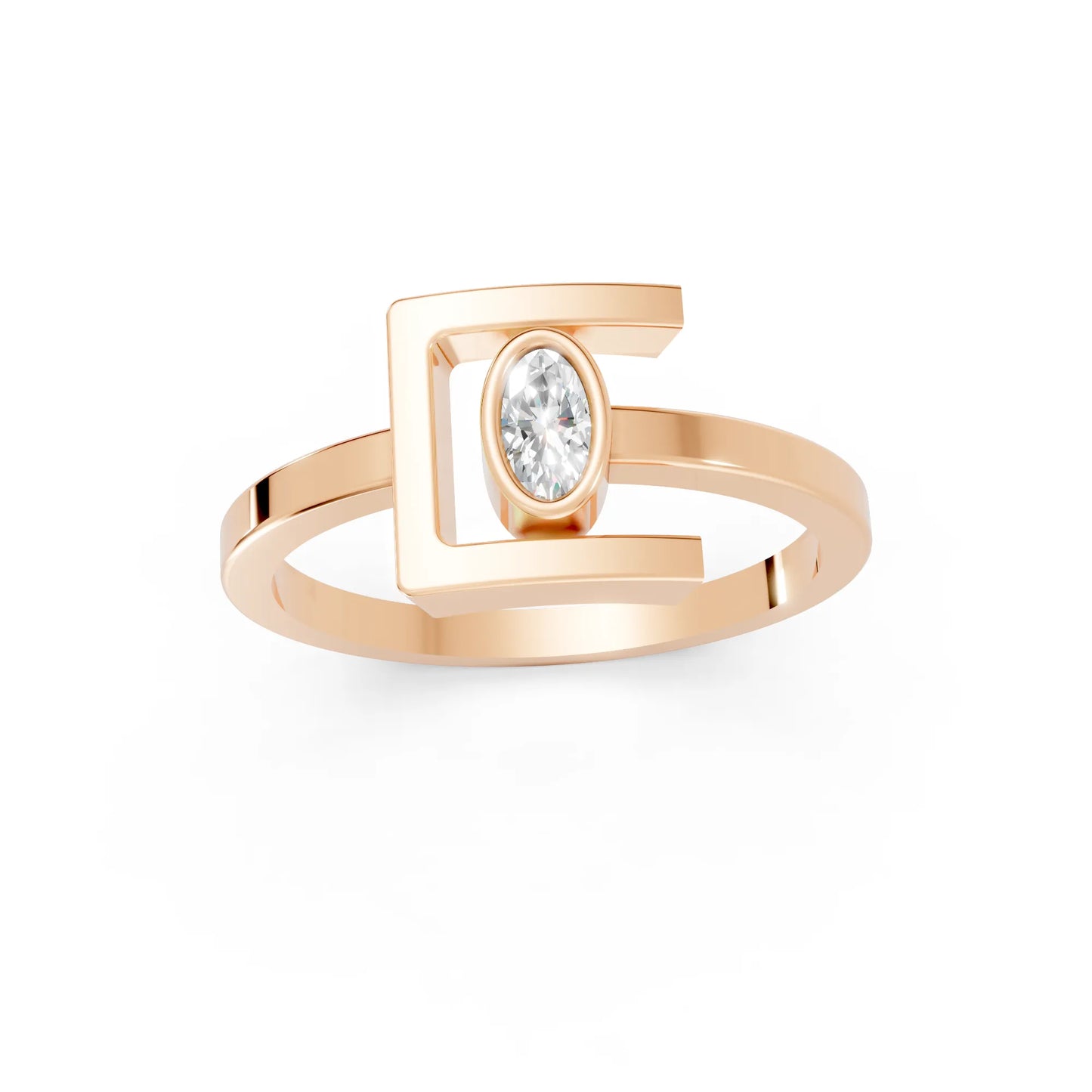 14K Gold Oval Cut Diamond Modern Bezel Engagement Ring