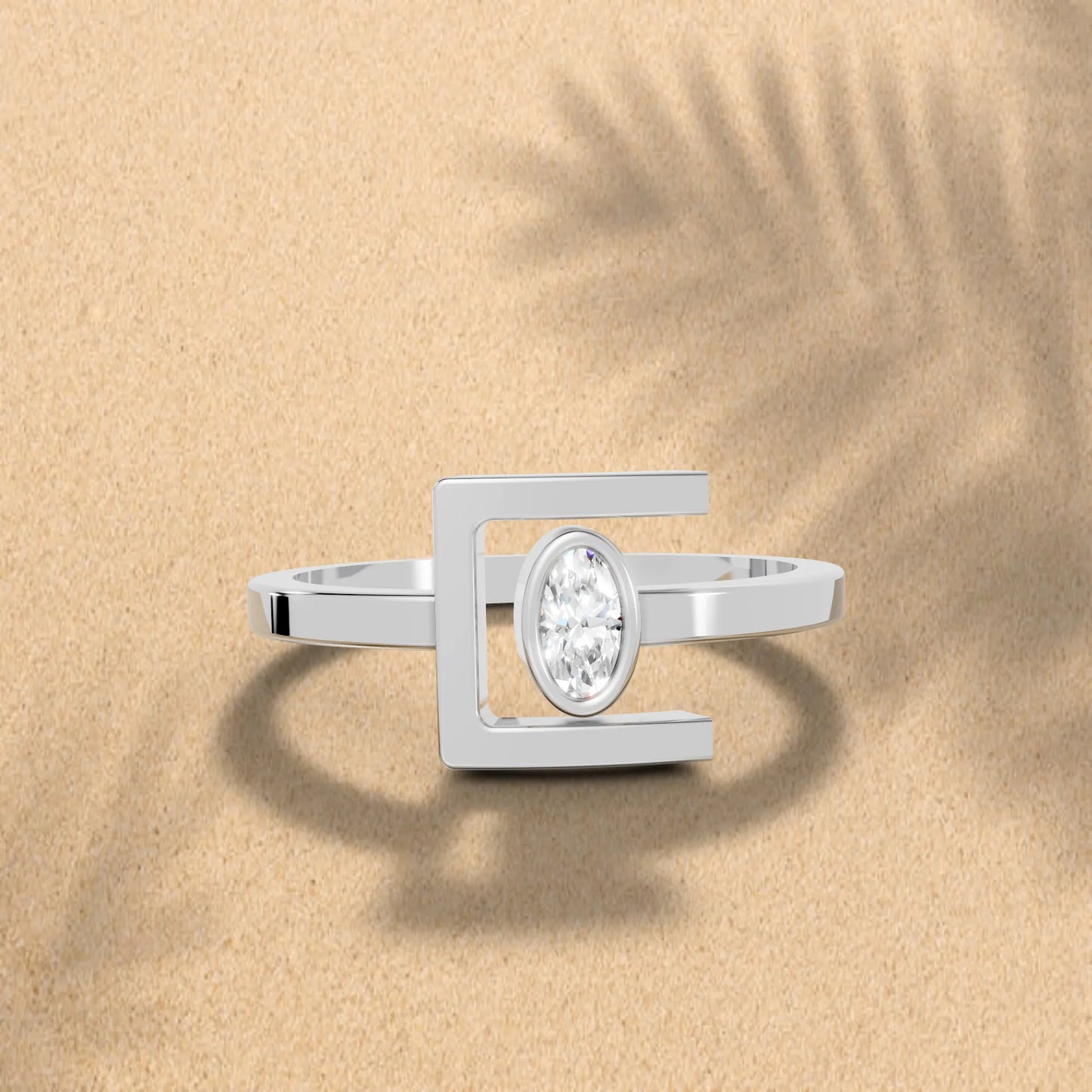 14K Gold Oval Cut Diamond Modern Bezel Engagement Ring