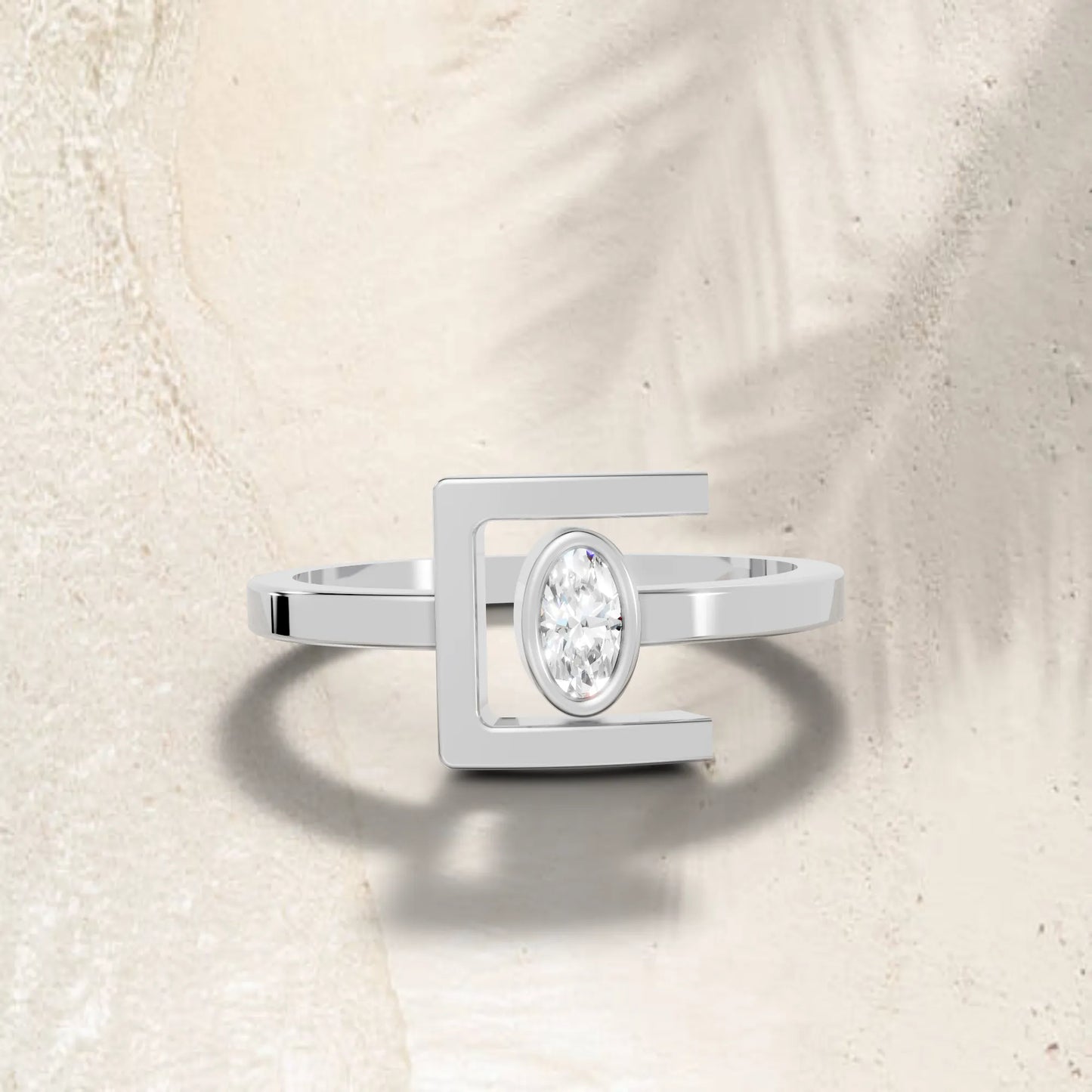 14K Gold Oval Cut Diamond Modern Bezel Engagement Ring