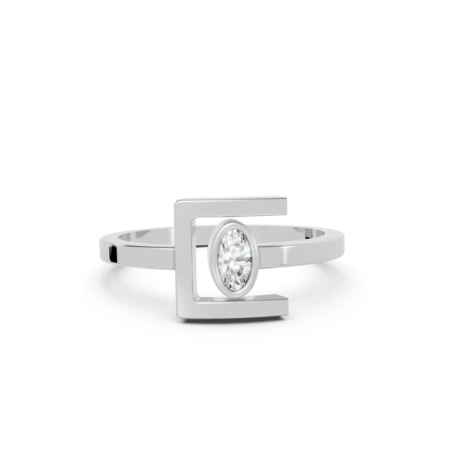 14K Gold Oval Cut Diamond Modern Bezel Engagement Ring