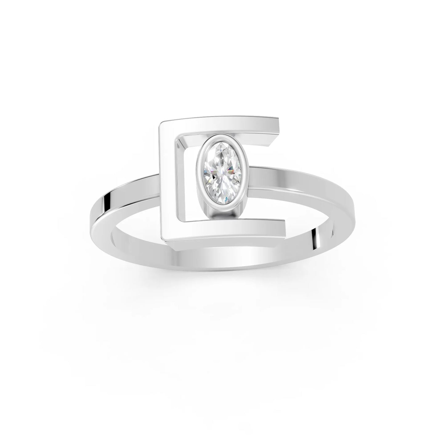 14K Gold Oval Cut Diamond Modern Bezel Engagement Ring