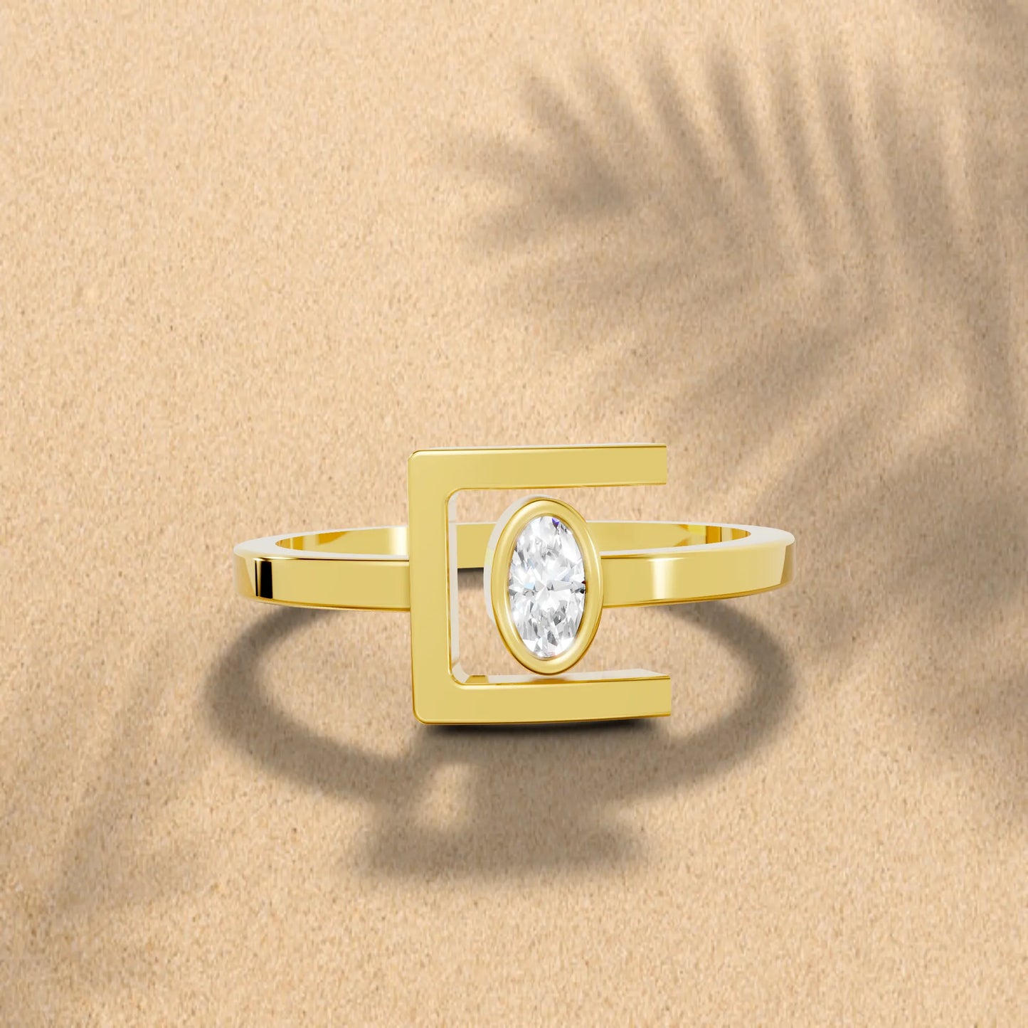 14K Gold Oval Cut Diamond Modern Bezel Engagement Ring