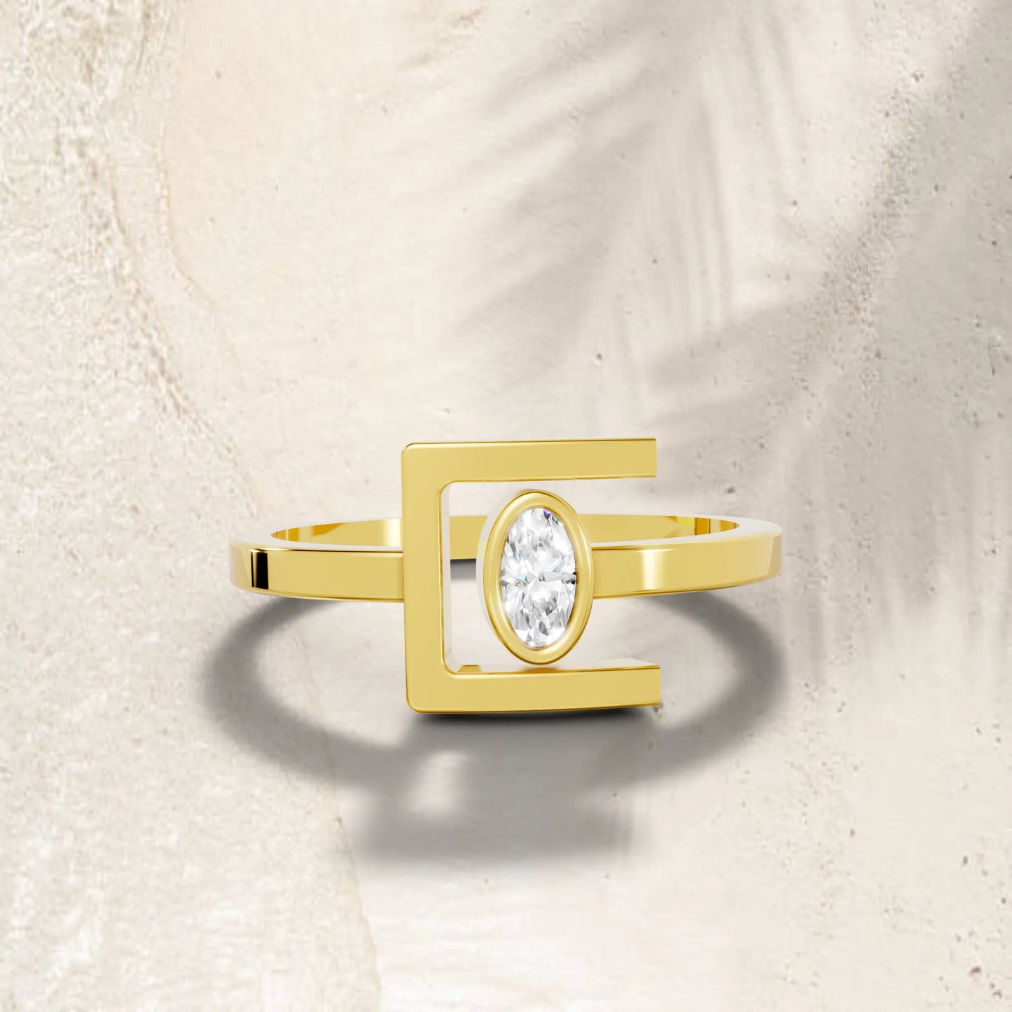 14K Gold Oval Cut Diamond Modern Bezel Engagement Ring