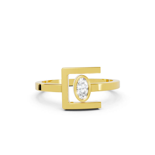 14K Gold Oval Cut Diamond Modern Bezel Engagement Ring