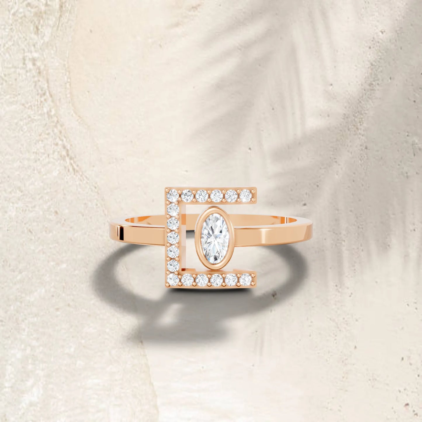14K Gold Oval Cut Diamond Modern Bezel Engagement Ring  with Accents