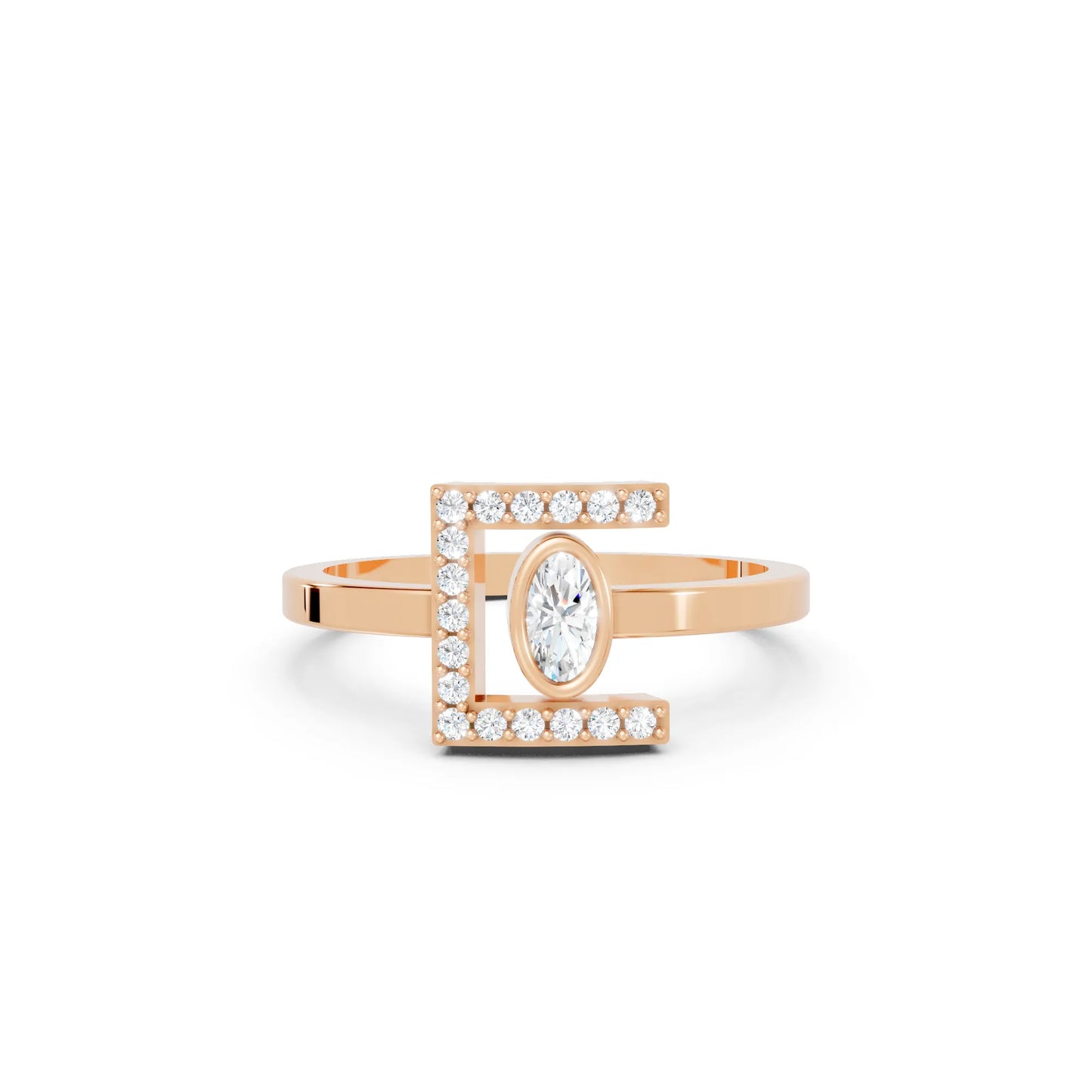 14K Gold Oval Cut Diamond Modern Bezel Engagement Ring  with Accents