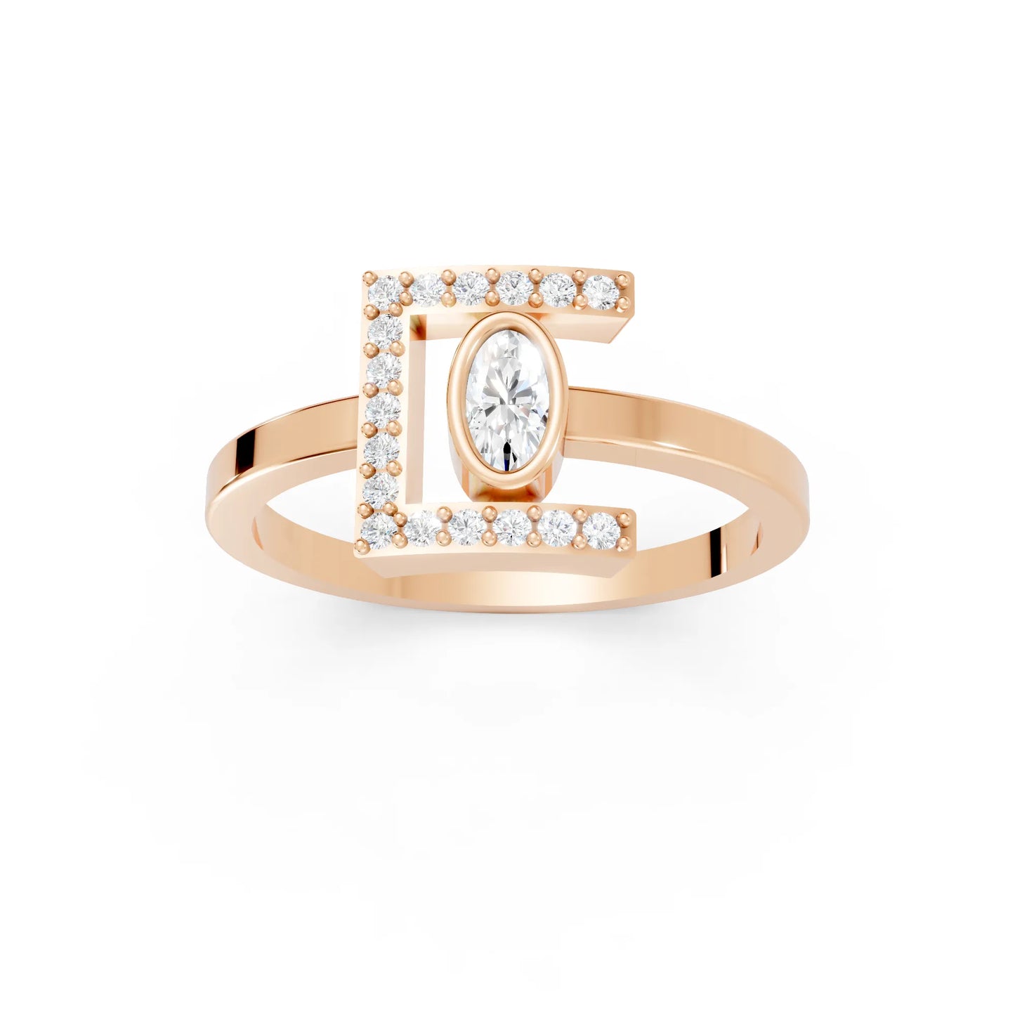 14K Gold Oval Cut Diamond Modern Bezel Engagement Ring  with Accents