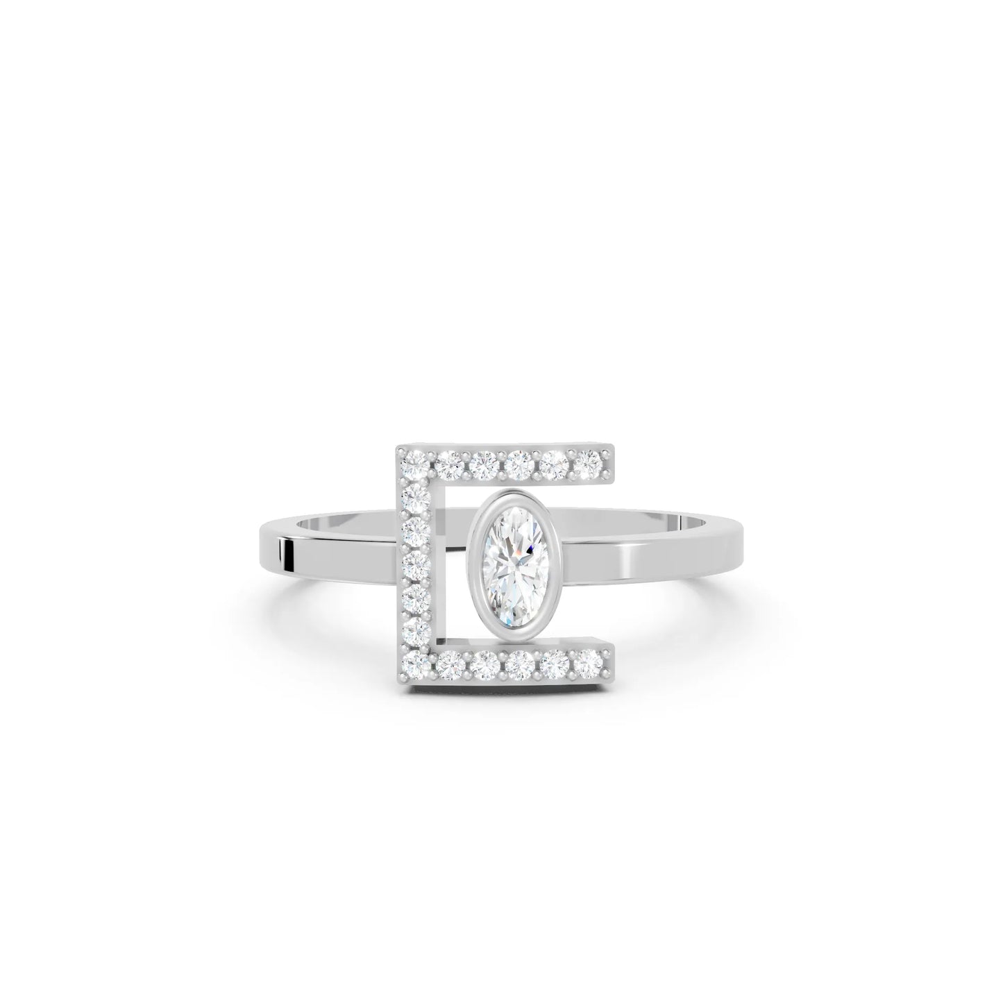 14K Gold Oval Cut Diamond Modern Bezel Engagement Ring  with Accents