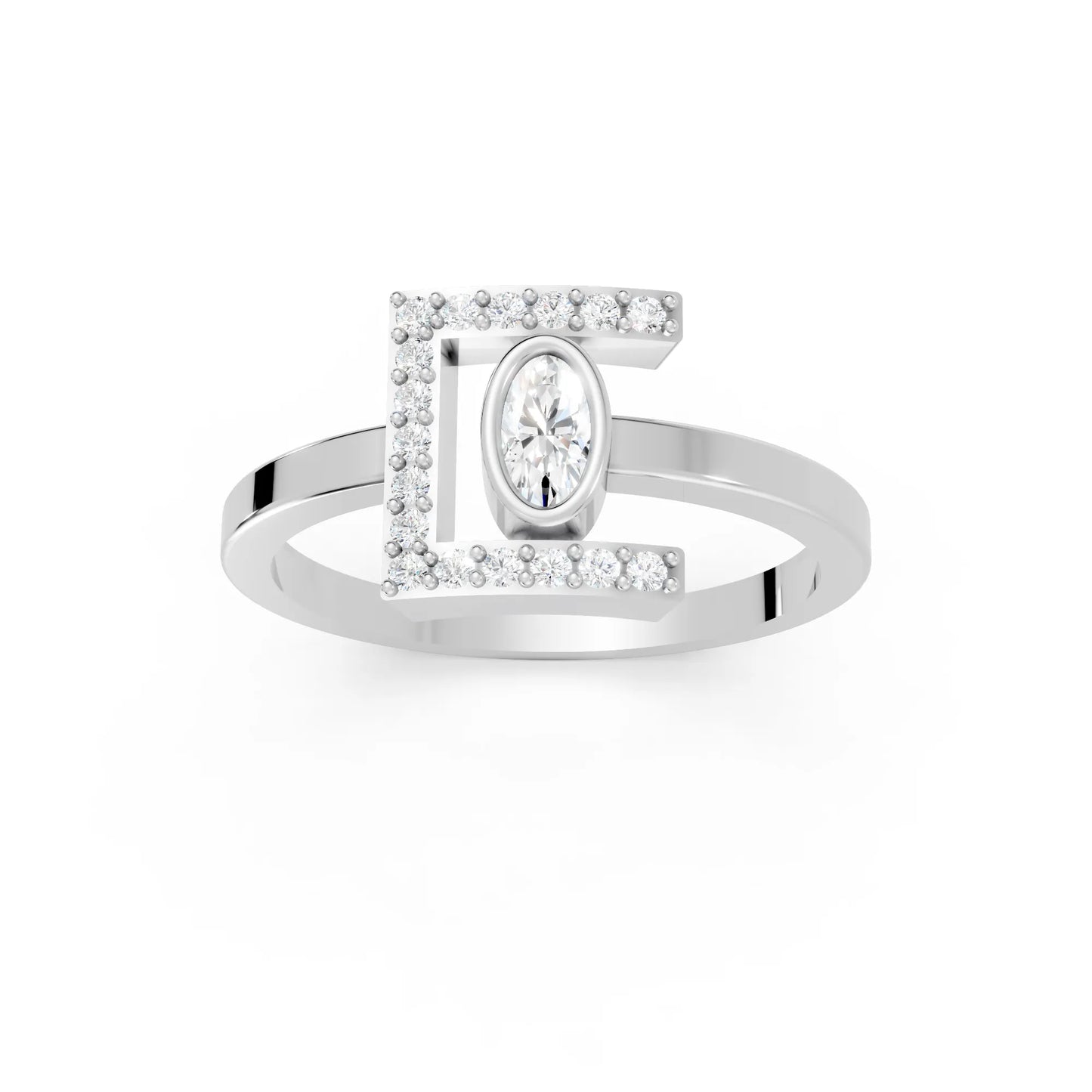 14K Gold Oval Cut Diamond Modern Bezel Engagement Ring  with Accents