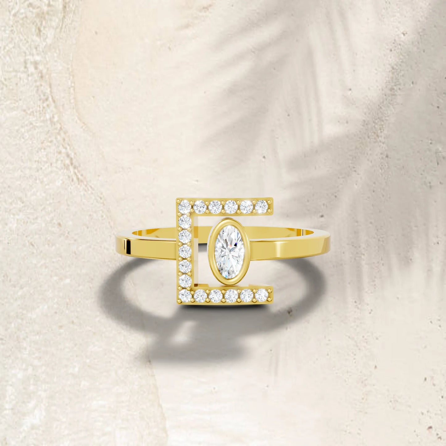 14K Gold Oval Cut Diamond Modern Bezel Engagement Ring  with Accents