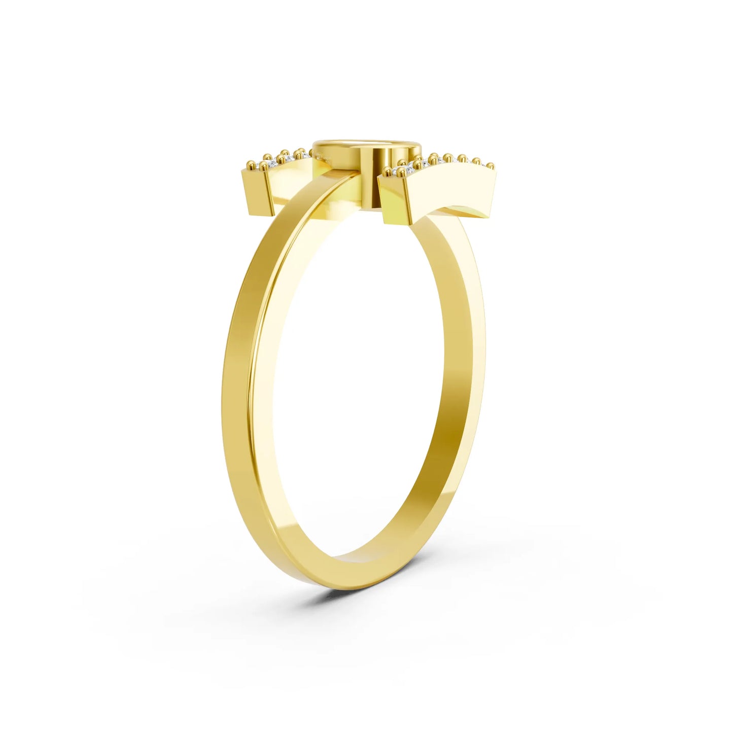 14K Gold Oval Cut Diamond Modern Bezel Engagement Ring  with Accents